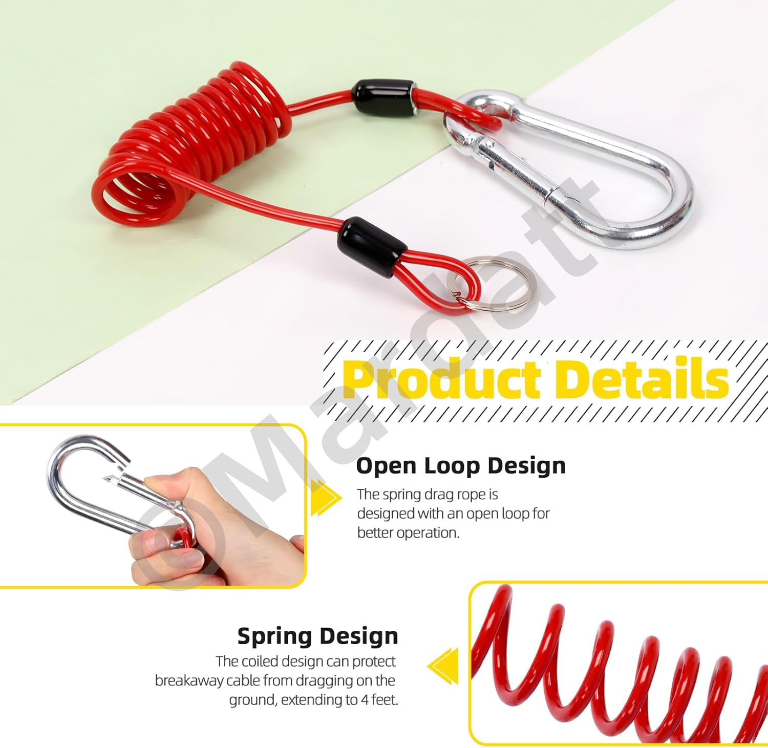 Mardatt 4 Ft Breakaway Trailer Cable, RV Stainless Steel Spring Towing Coiled Wire Trailer Brake Safety Cable Safety Cables Strap Heavy Duty Steel Wire Spring Towing Coiled Wire for RV Towing Trailer image number 6