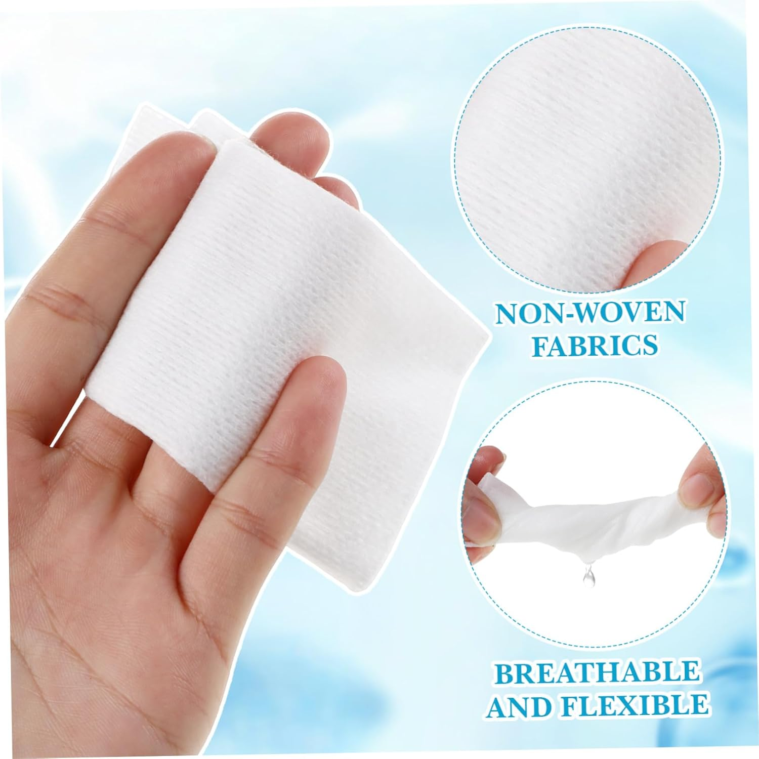 100Pcs 10X10Cm Makeup Remover Pads Non-Woven Gentle Face Cleansing Pads for Deep Pore Cleaning Portable and Soft Facial Wipes 10.00X10.00X0.10CM White image number 3