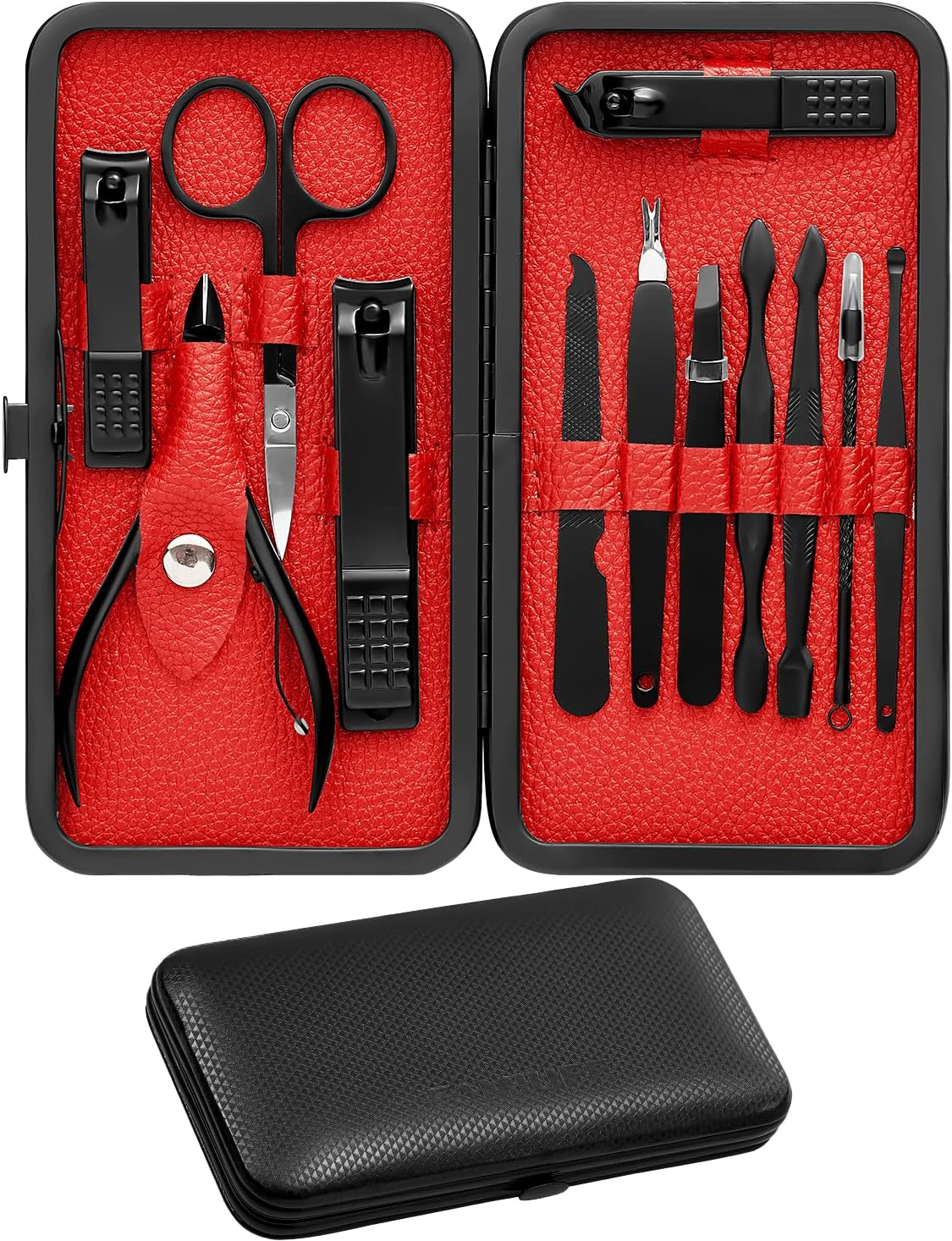 FAMILIFE Manicure Set Professional Stainless Steel Manicure Kit for Women 12Pcs Nail Clippers Kit Travel Case (Black)
