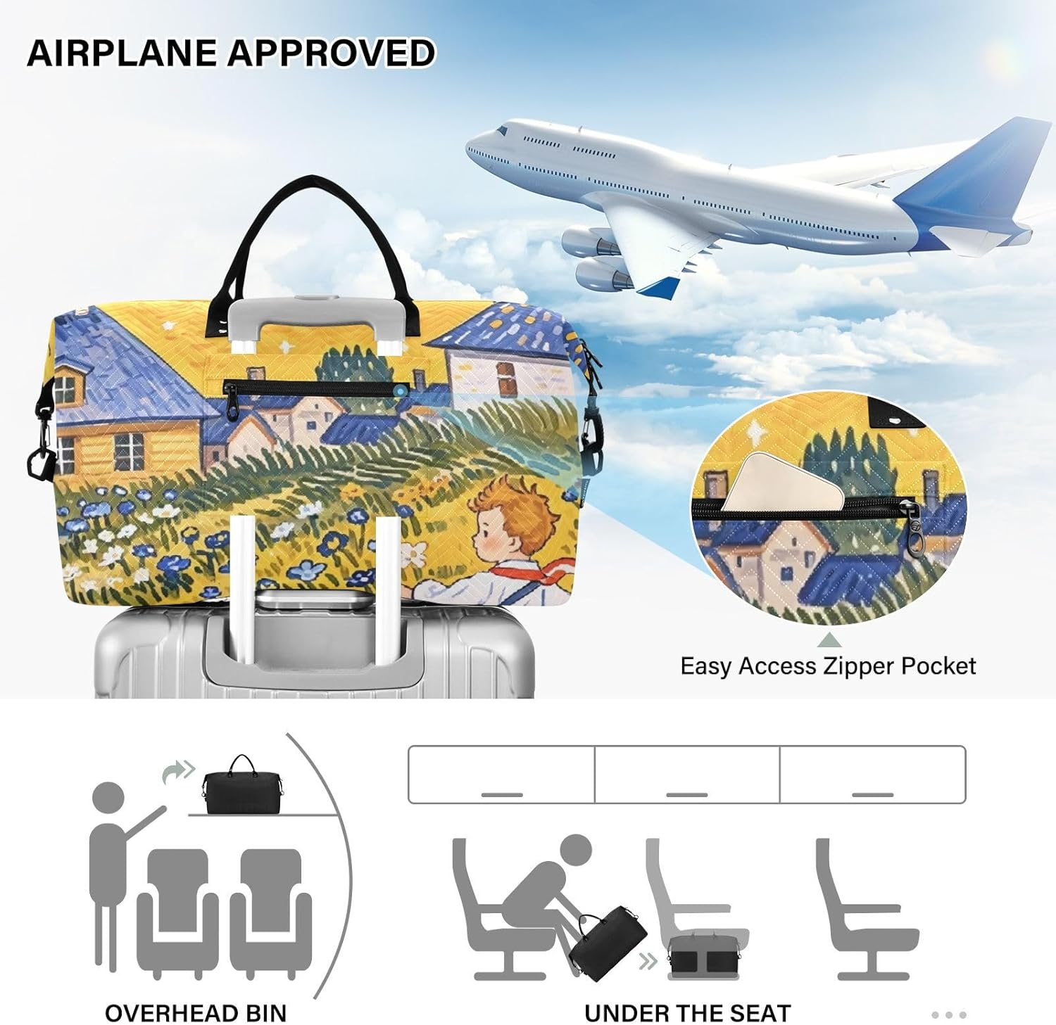 Cartoon Colorful Fairy Tale Luggage Travel Bag Weekender/Overnight Duffel Sports Duffel Bags with Toiletry Bag for Business Trips 2 Pcs Set, Cartoon Colorful Fairy Tale, 1 Size image number 2