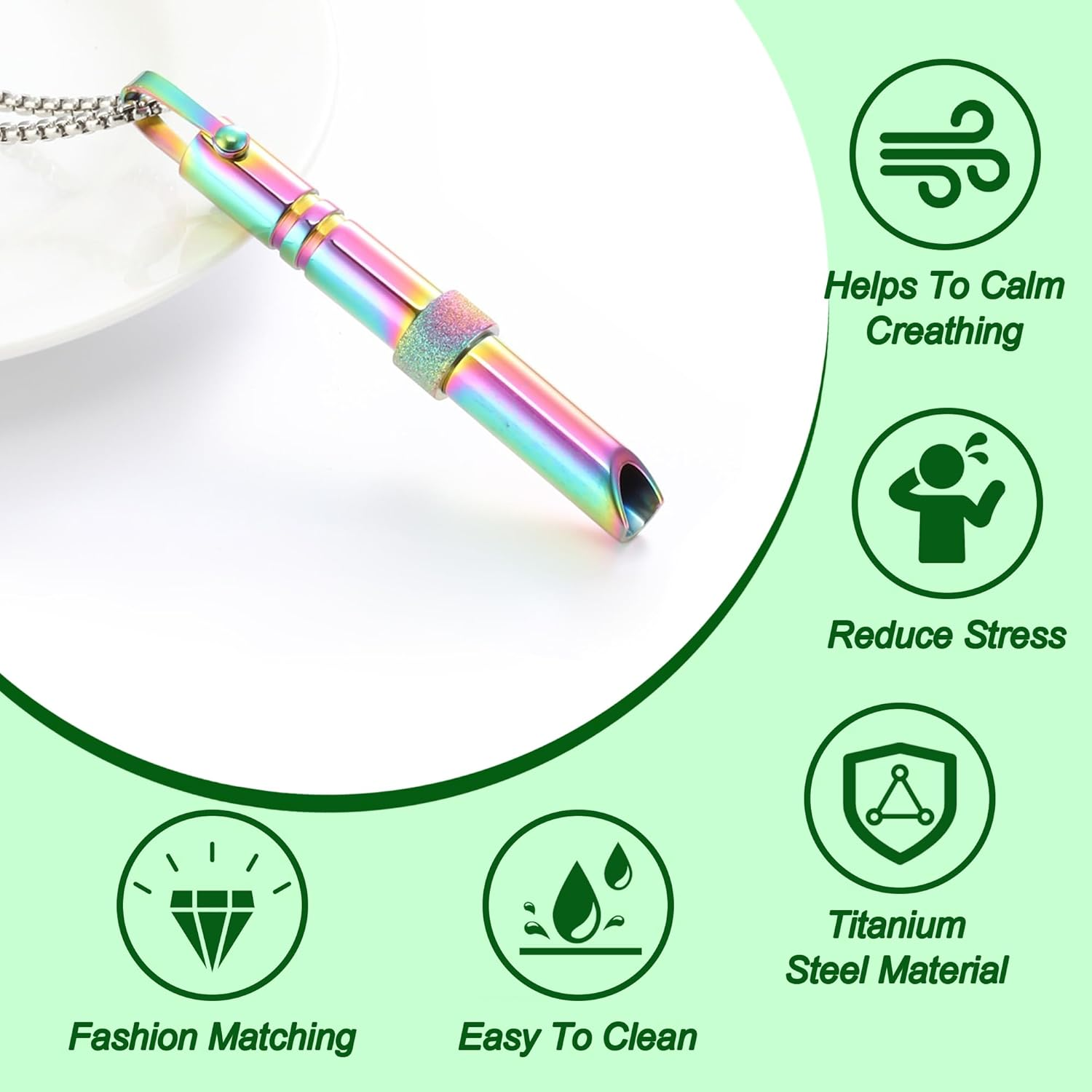 Mindful Breathing Necklace with Crystal Gemstone Chakra Bracelets, Stainless Steel Anxiety Necklace, Stone Beads Healing Bracelets for Women Men, Meditation Tool Quit Smoking (Stainless Steel) image number 1