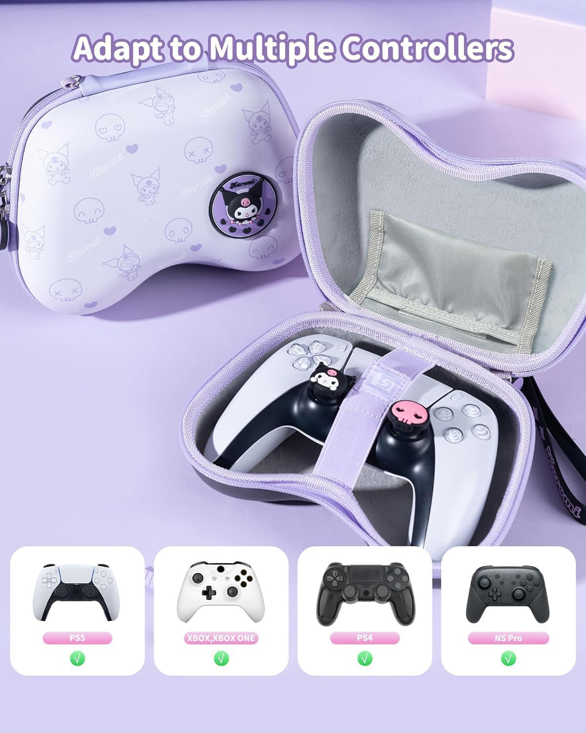 Kuitmor Cute Controller Protection Case, Portable Travel Carrying Bag Hard Shell Storage Case Fits PS4, PS5, NS Pro, Xbox with Internal Pocket for Data Cables and Accessories image number 3