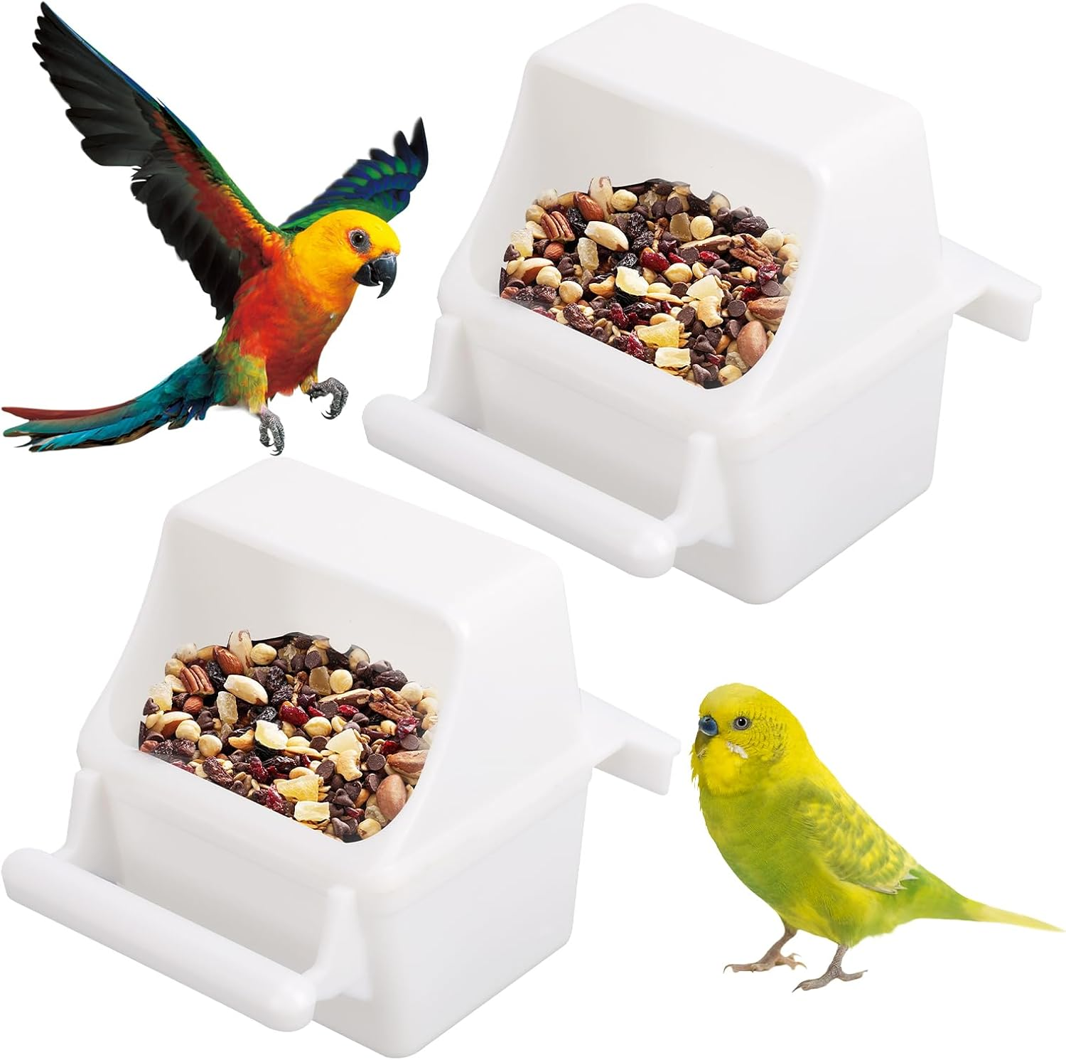 2 Pcs Small Bird Slot Feeder Bird Feeders for Cage No Mess Hanging Food Feeder Cup for Cage Plastic Food and Water Dispenser Bowl Cage Cups Slot Replacement Feeder Bowls image number 6