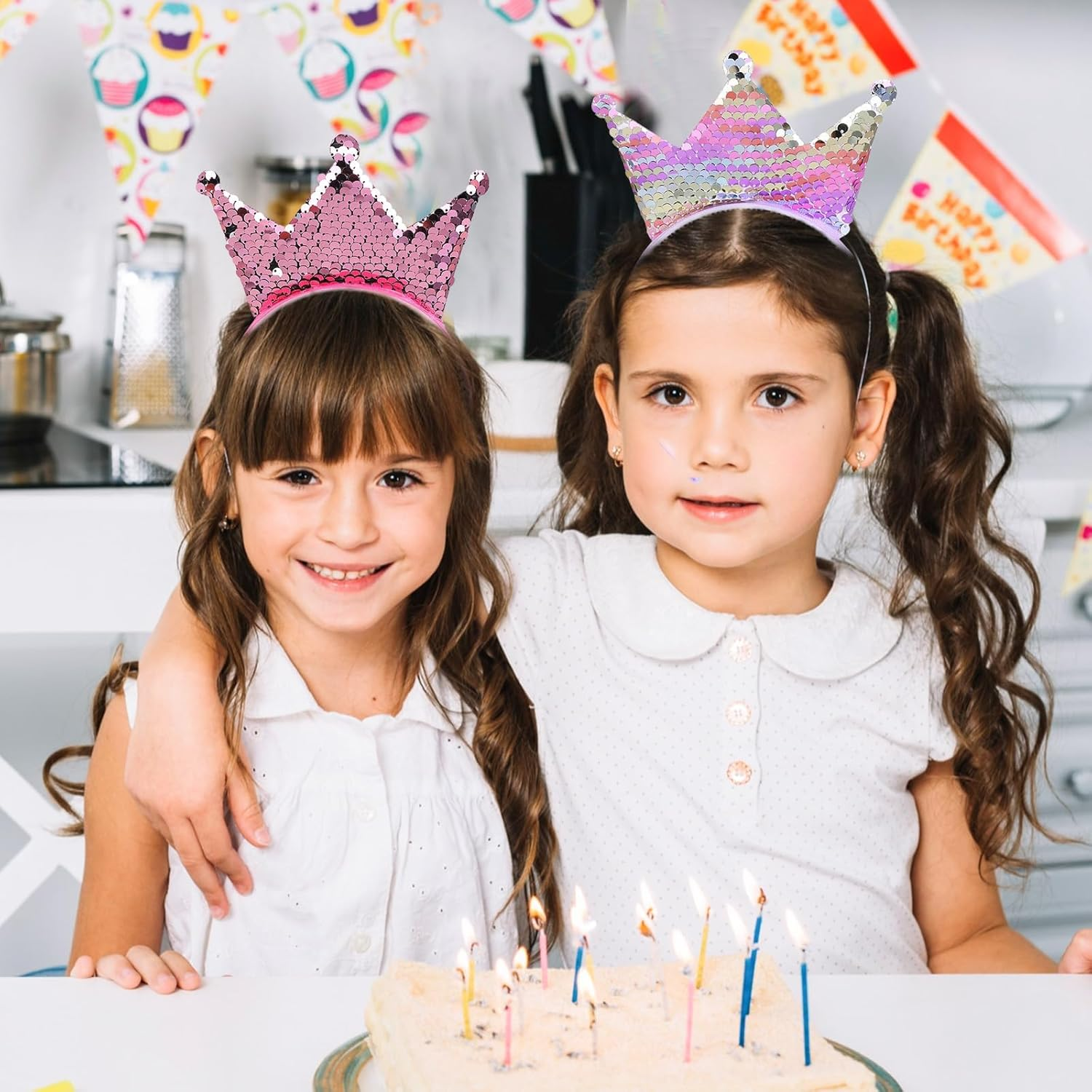 Yuannee Sequin Crown Headband,2 PCS Glitter Crowns Hair Band Princess Girls Shiny Crown Hair Band Halloween Christmas Glod Hair Hoop for Girls Women Birthday(Pink) image number 6