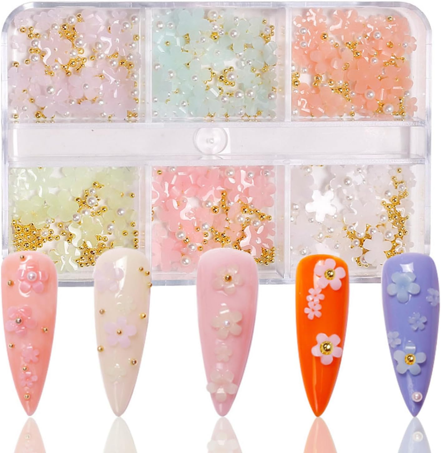 Yizyif 3D Flower Nail Art Stickers Self Adhesive Nail Decals Small Floral Designs Colorful Summer Nails for Women Girls DIY Manicure Accessories Fashionable Type E One Size - Type E image number 3