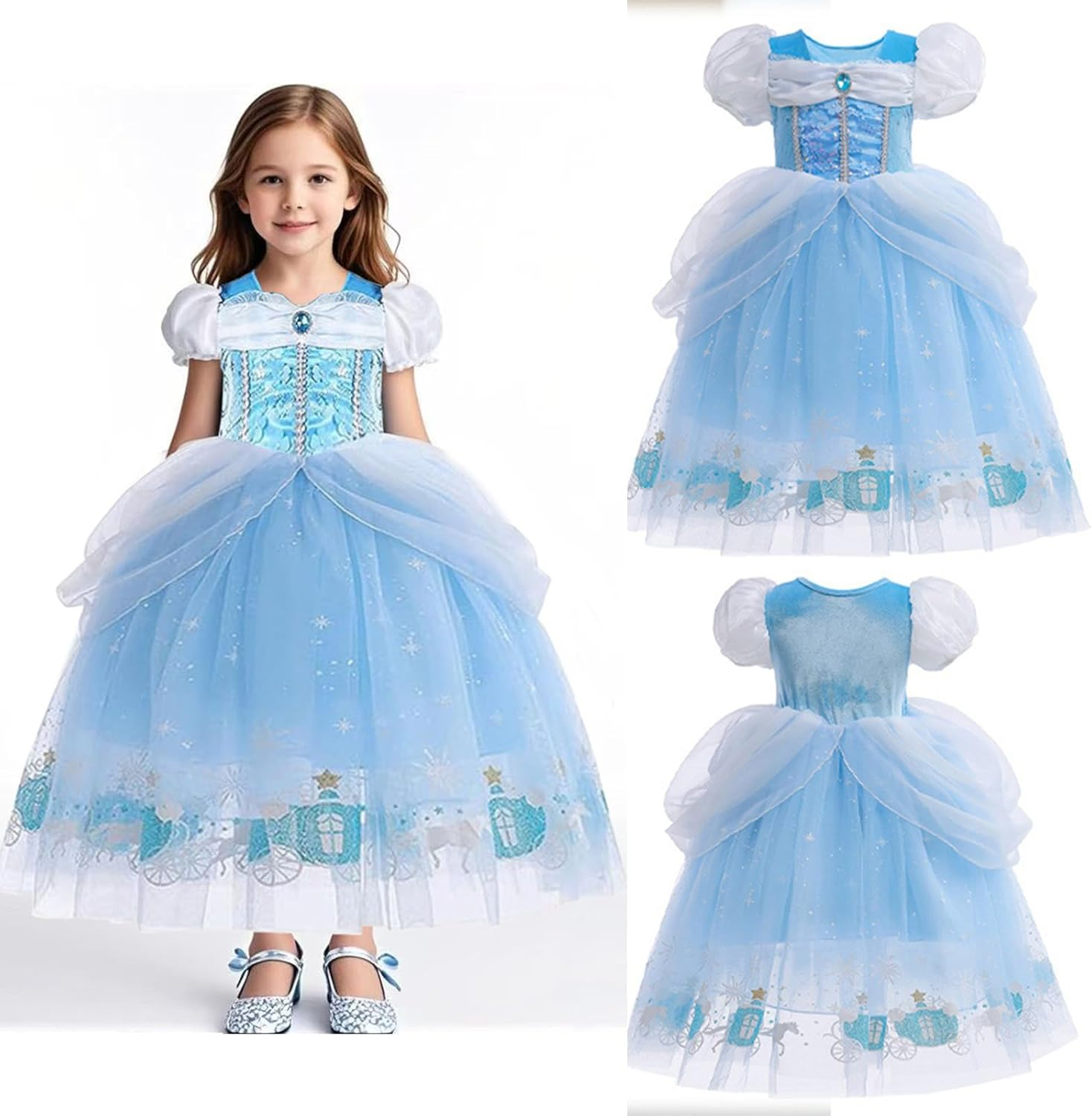 Princess Dresses for Girls Little Kids Blue Princess Costume Cosplay Outfit Birthday Halloween Prom Party Dress Up
