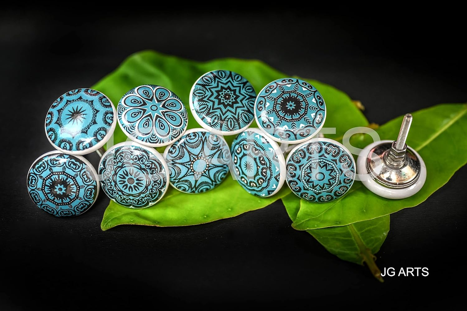 Aqua Green Vintage Look Flower Ceramic Knobs Door Handle Cabinet Drawer Cupboard Pull Mandala Xfer New by JGARTS (10) image number 1