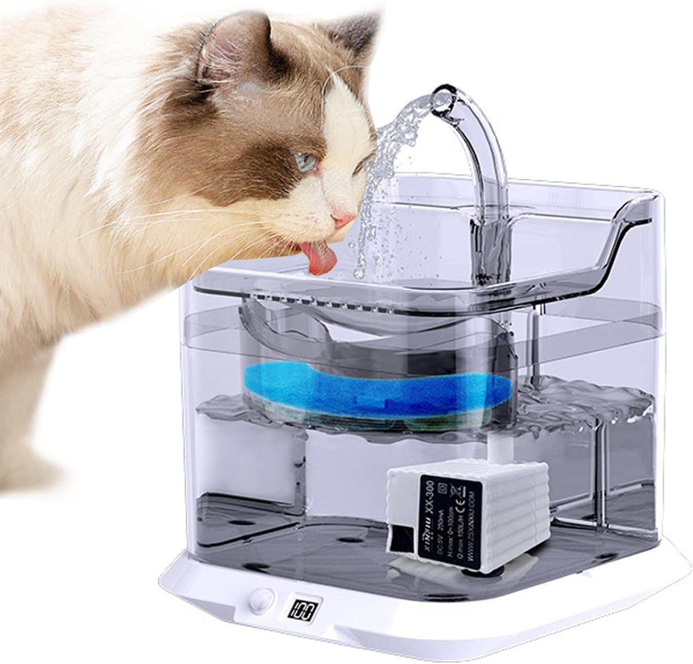 Cat Water Fountain, 2L Automatic Cat Fountain, Pet Water Fountain with Motion Sensor, Filters and Ultra Quiet Pump, for Large Dogs and Small to Medium Animals