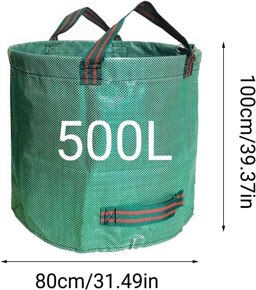 AIMALL 500L Large Garden Leaf Bag, Heavy Duty Waterproof Deciduous Debris Collection Bag with Handles, 31.49In X 39.37In Reusable Yard Waste Bag for Outdoor, Green image number 5