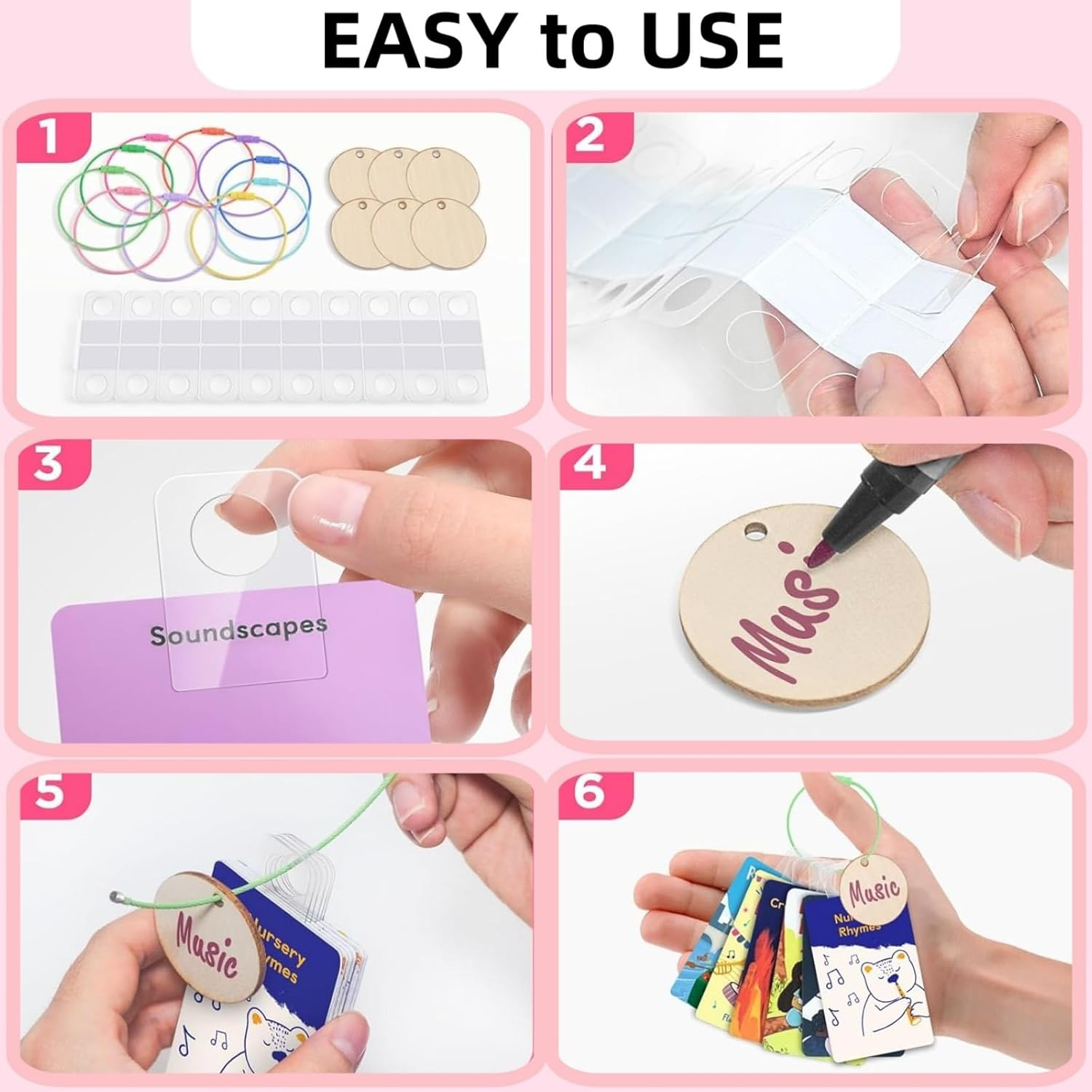 Luojinluoda Card Holder for Yoto Cards, 200 PCS Adhesive Tabs with 10 Yoto Card Rings, 10 Blank Wood Labels, Portable Card Loop Case Storage Organizer Accessories for Kids Travel image number 5