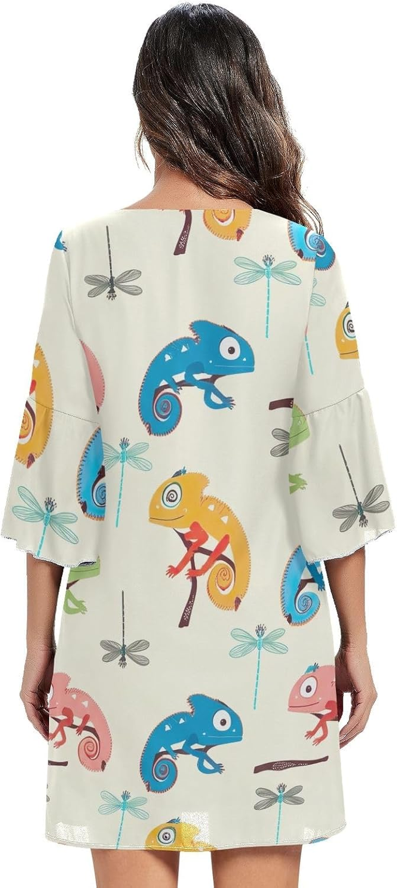 Colorful Chameleons Dragonflies Cream Western a Line Dress Printed Line Maternity Dress S-XXL image number 4