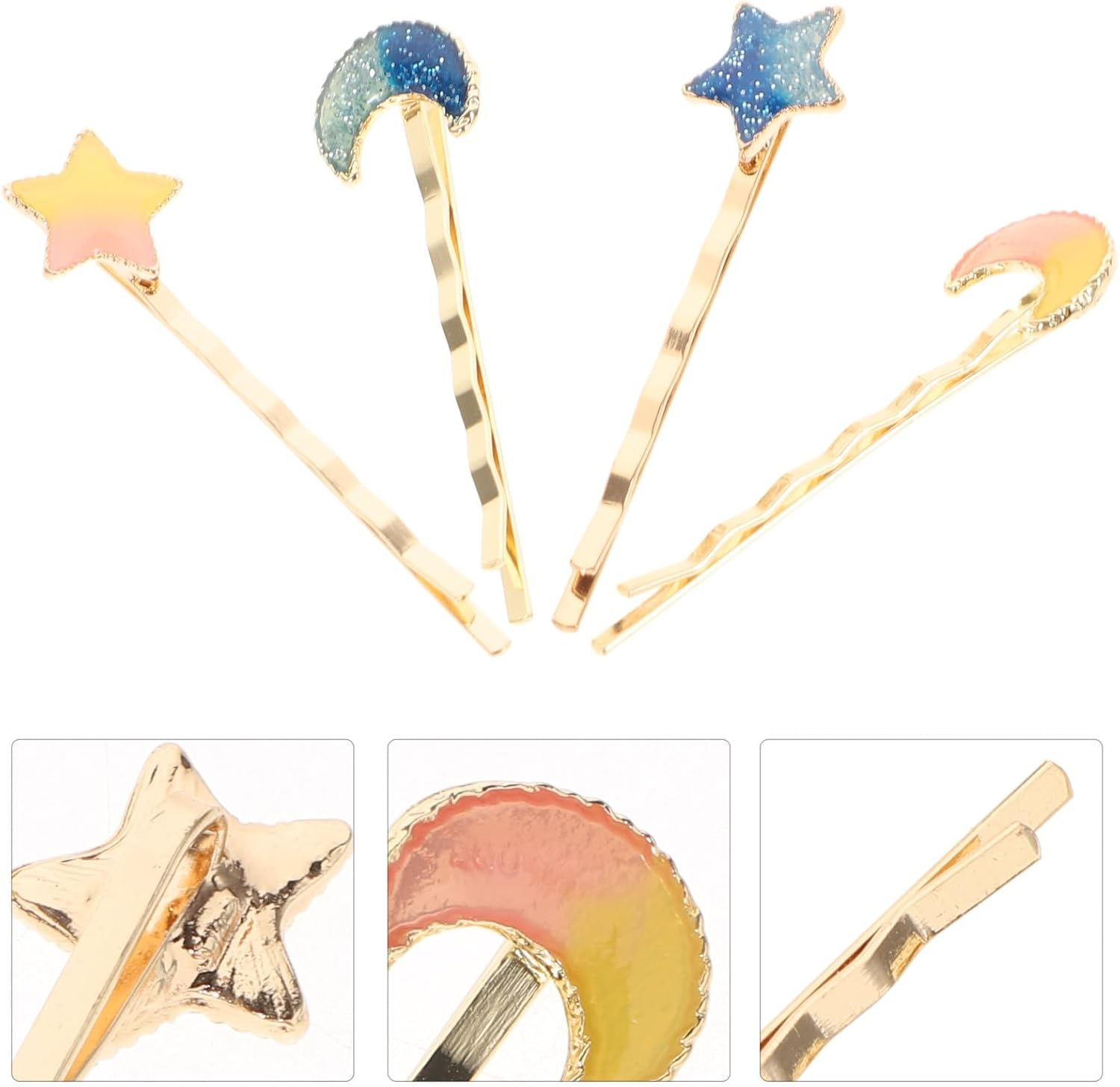 ULTECHNOVO 4Pcs Star Moon Hair Clips Hair Barrettes Accessories Party Headwear Set Blue and Yellow Stars and Moons