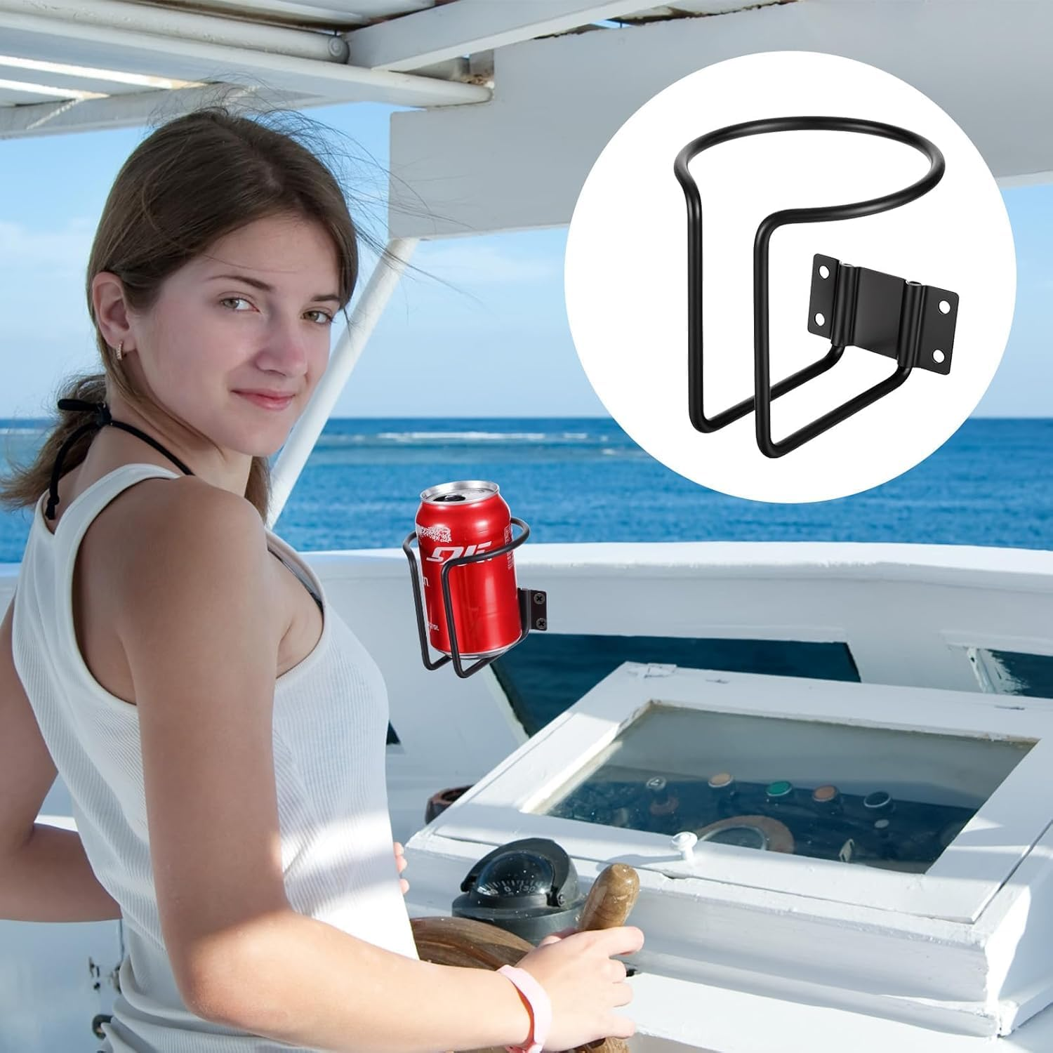 Stainless Steel Ring Shaped Boat Cup Drink Holder with Screws, 2Pcs Wall Rail Mounted Boat Ring Cup Holder, Metal Ring-Shaped Drink Holder for Boats, Silver image number 4