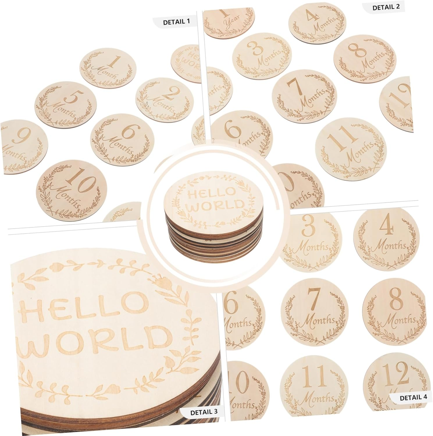 14Pcs Wooden Monthly Milestone Cards Photo Props for Newborn Growth Recording with Unique Design and Fine Grain Unisex Announcement image number 2