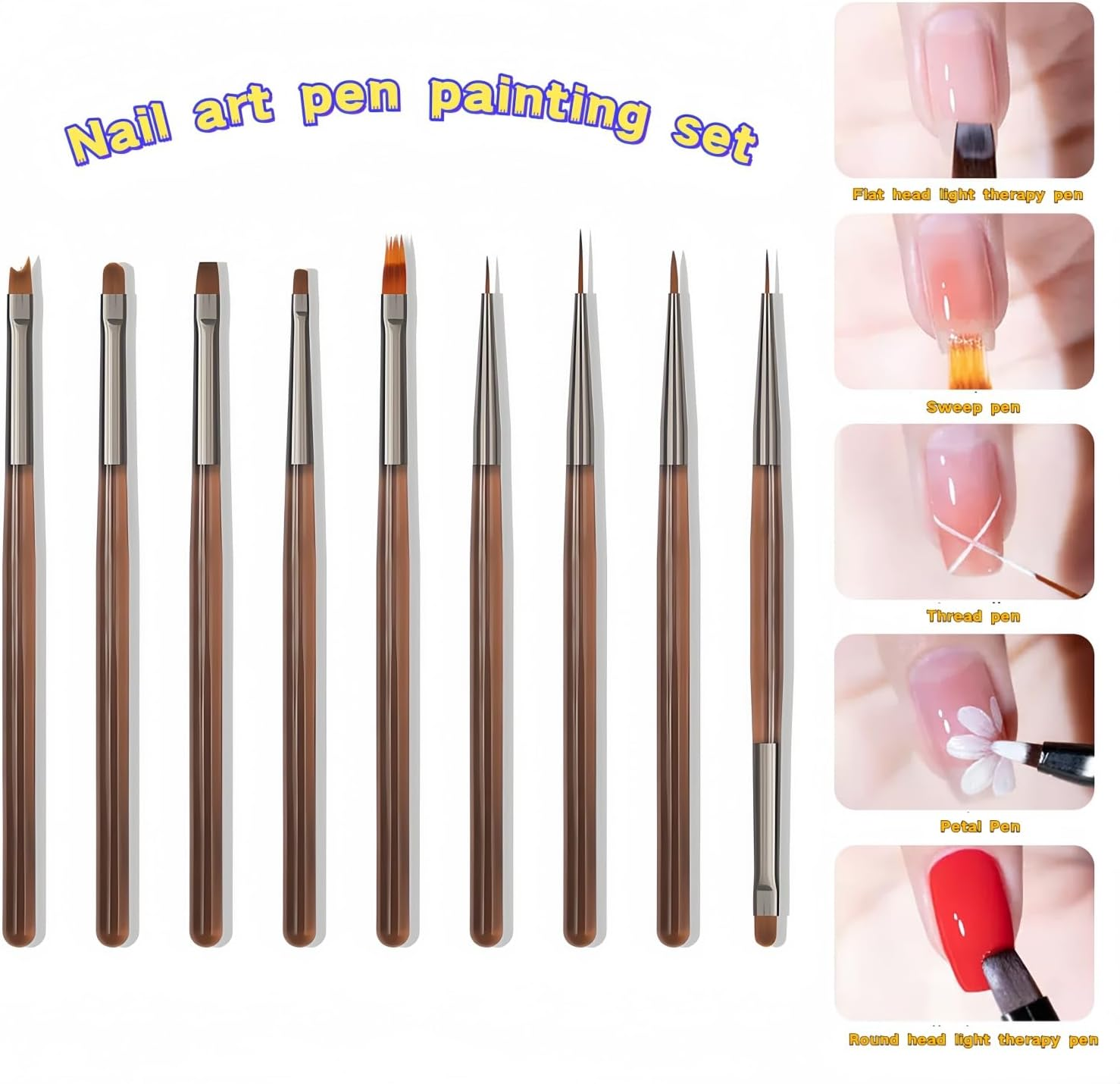 9-Piece Nail Art Brushes Set, Nail Design Tools Kit with Acrylic Nail Brush, Gel Brush, Nail Pen, Manicure Tools for Salon and Home Use, Suitable for Professionals and Beginners image number 2