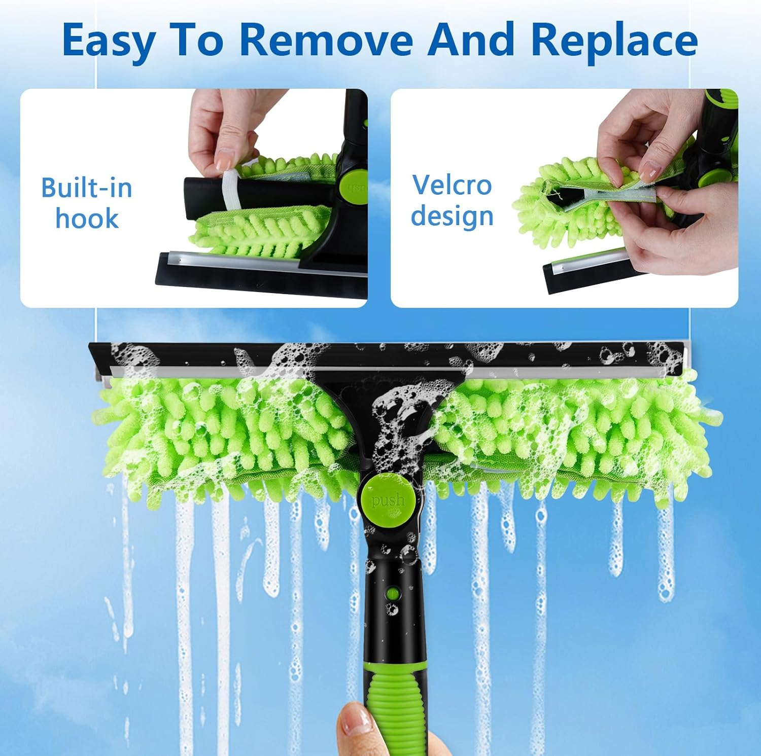 4.0M Telescopic Window Cleaning Poles Kit, Extendable Window Cleaner with Squeegee, 3 Microfibre Cloths, Long Reach Window Cleaning Equipment for Indoor & Outdoor High Windows, Cars, Walls (Green) image number 5