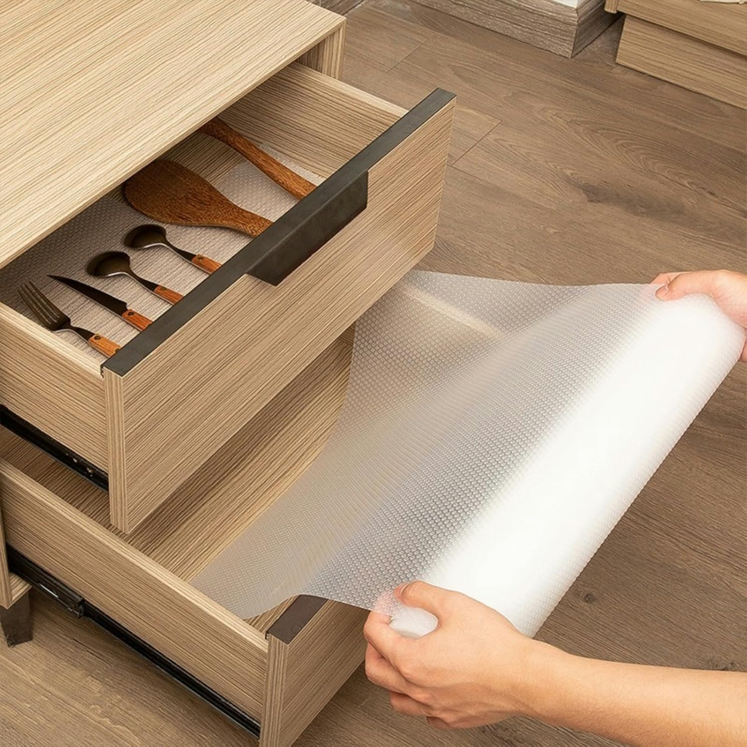 60Cm X 500Cm Drawer Liner, Non-Slip Shelf Liner, Cupboard Liners, Waterproof Kitchen Drawer Liner, Clear Drawer Lining, Easy-Clean Protector for Draw, Shelf, Cupboard, Cabinet, Pantry