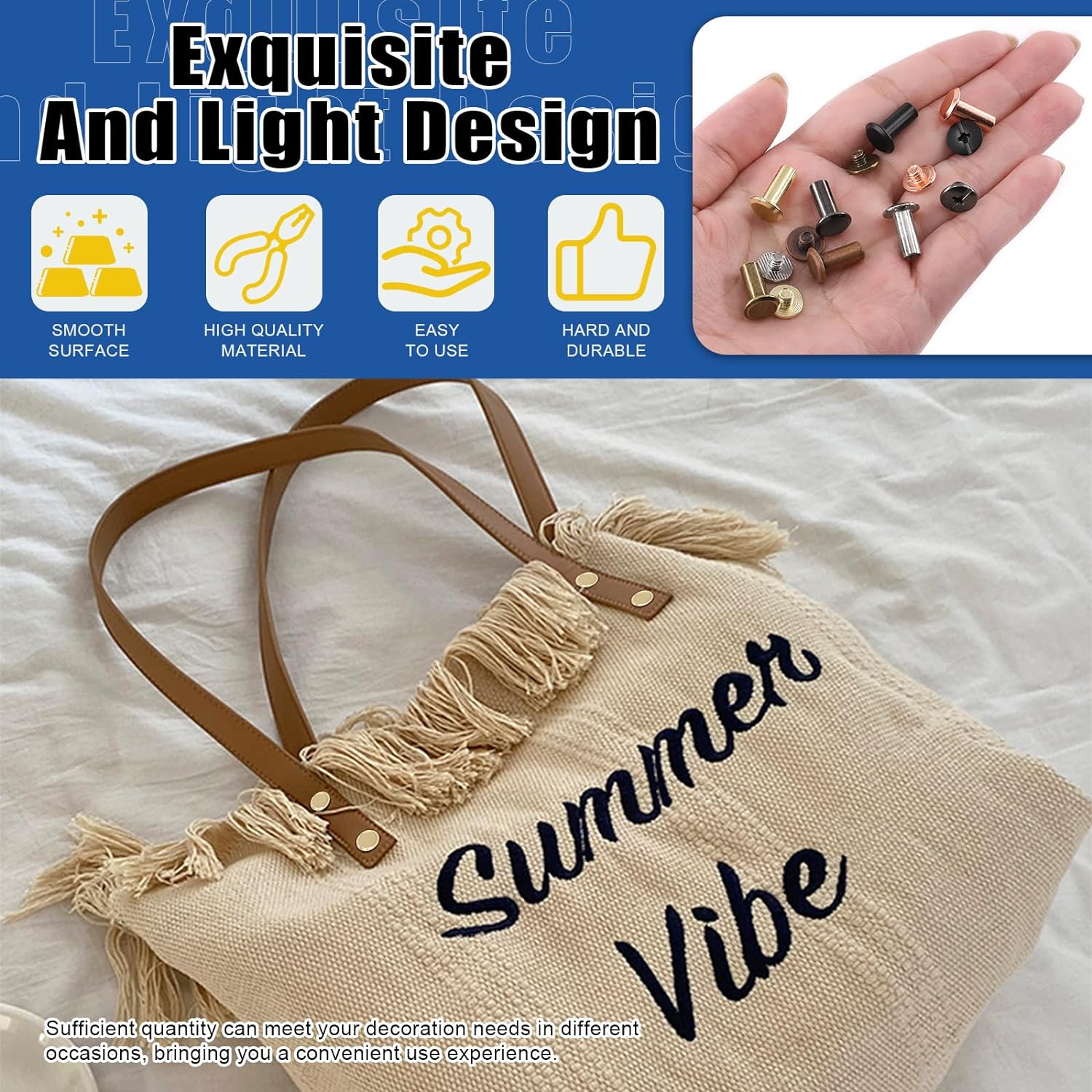 Glarks 110 Sets 6 Sizes Chicago Screws Leather Rivets with Punch and Screwdriver Kit, M5 X 4/5/6/8/10/12Mm Chicago Button Binding Post Screw Nail Rivets for DIY Leather Craft Bookbinding (Black) - Gold image number 7