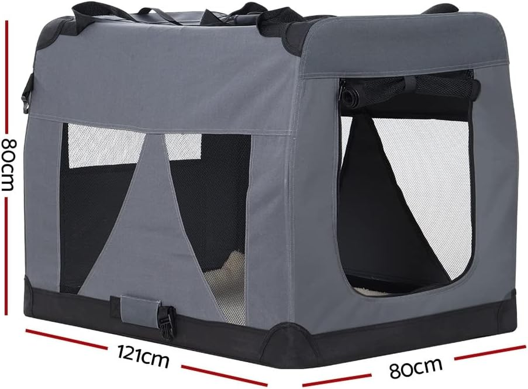 I.Pet Pet Carrier, 121 X 80 X 80Cm 600D Oxford 4XL Dog Crate Cat Carriers Foldable Bag Soft Sided Collapsible Travel Handbag Pets Products, Portable Removable Roof Cover Side Pocket Grey