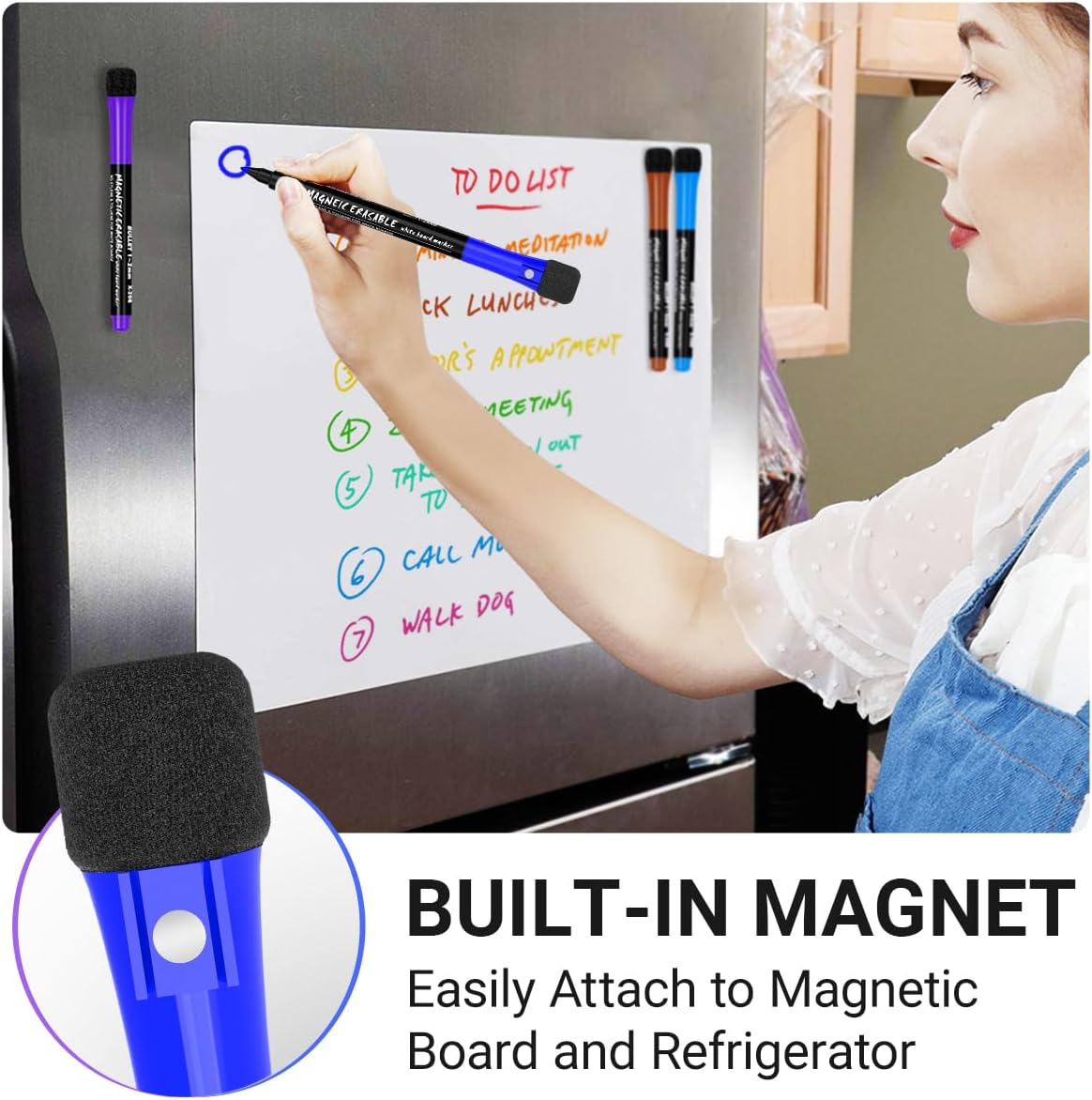 JR.WHITE Magnetic Dry Erase Markers, Fine Point Tip, 12 Colors, Low Odor, White Board Markers with Eraser Cap, Safe for Kids, Teachers, Office & School Supplies