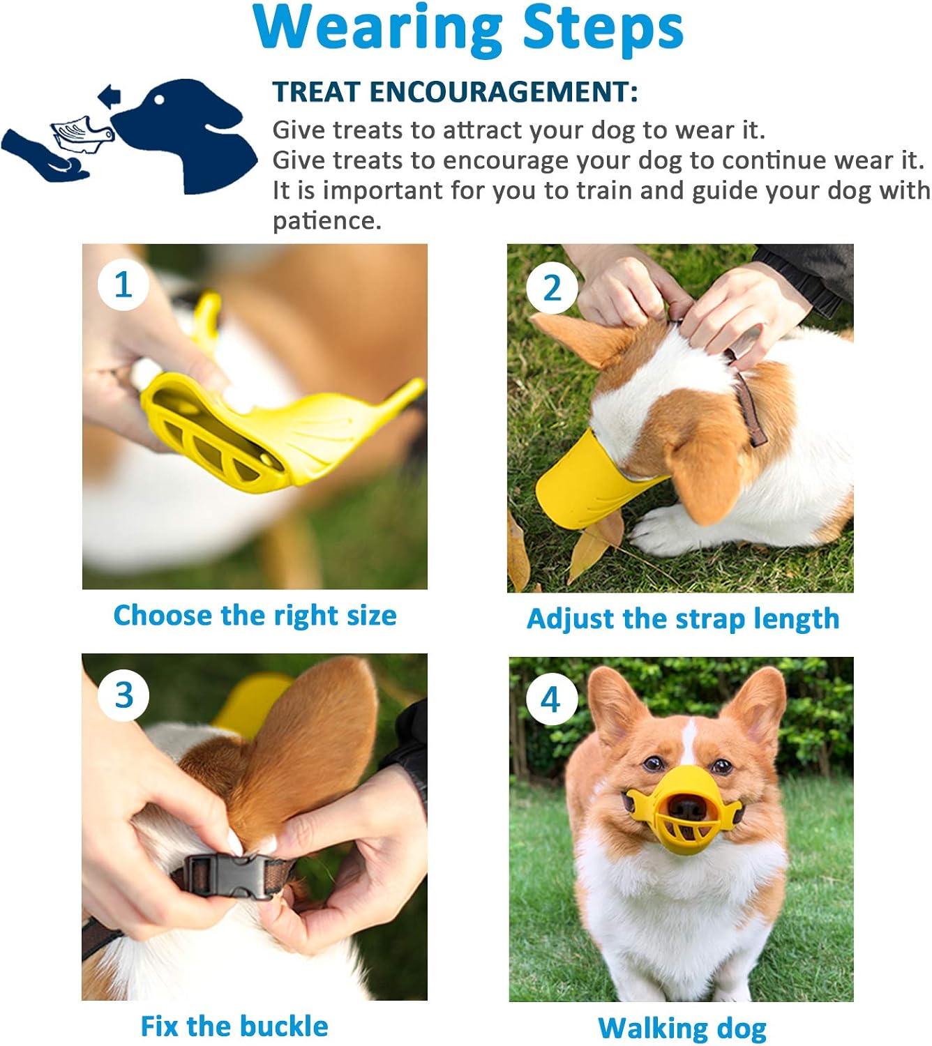 Dog Muzzle, Soft Duck Silicone Mouth Cover with Adjustable Strap for Small Medium Dogs, Best to Prevent Barking, Biting, and Chewing(Yellow,L) image number 3