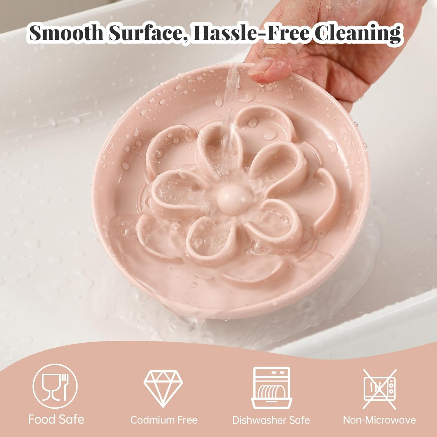 Melamine Cat Slow Feeder Bowl - Floral Maze Cat Food Dish - Flat Plate for Dry & Wet Food - Cute Kitten Bowl - Dishwasher Safe - 6.3'' W X 1'' H - 5.5 Oz (160G) - Blue - Green - Stand image number 2