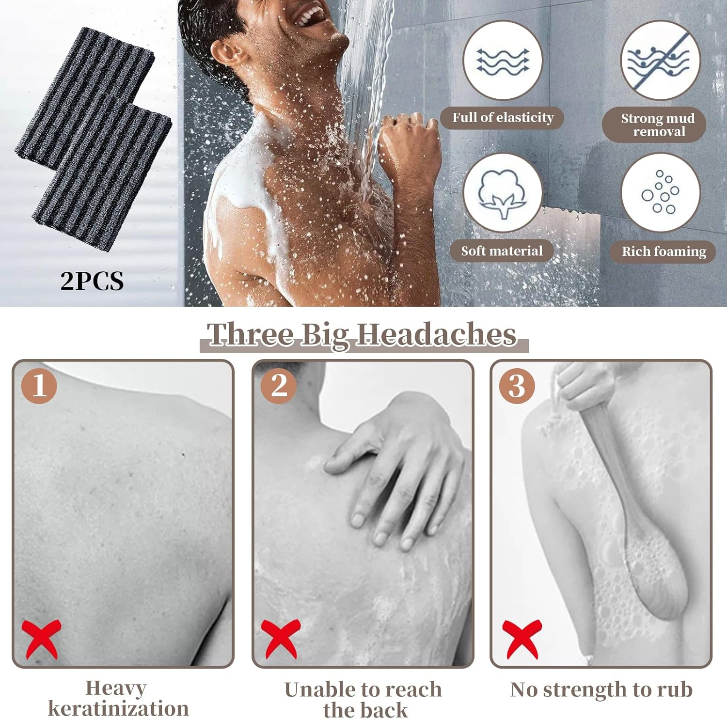 2 PCS Exfoliating Washcloth Towels, Body Scrubber Exfoliator Cleansing Towel, Exfoliating Shower Towel, Resistant Exfoliating Washcloth for All Skin Types, Japanese Scrubber Washer for Shower (STAR) image number 2