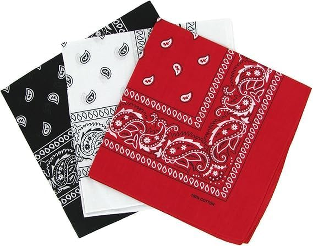 Sooyee Cotton Paisley Bandana Scarf Headband 3 Pack Red White Black image number 4