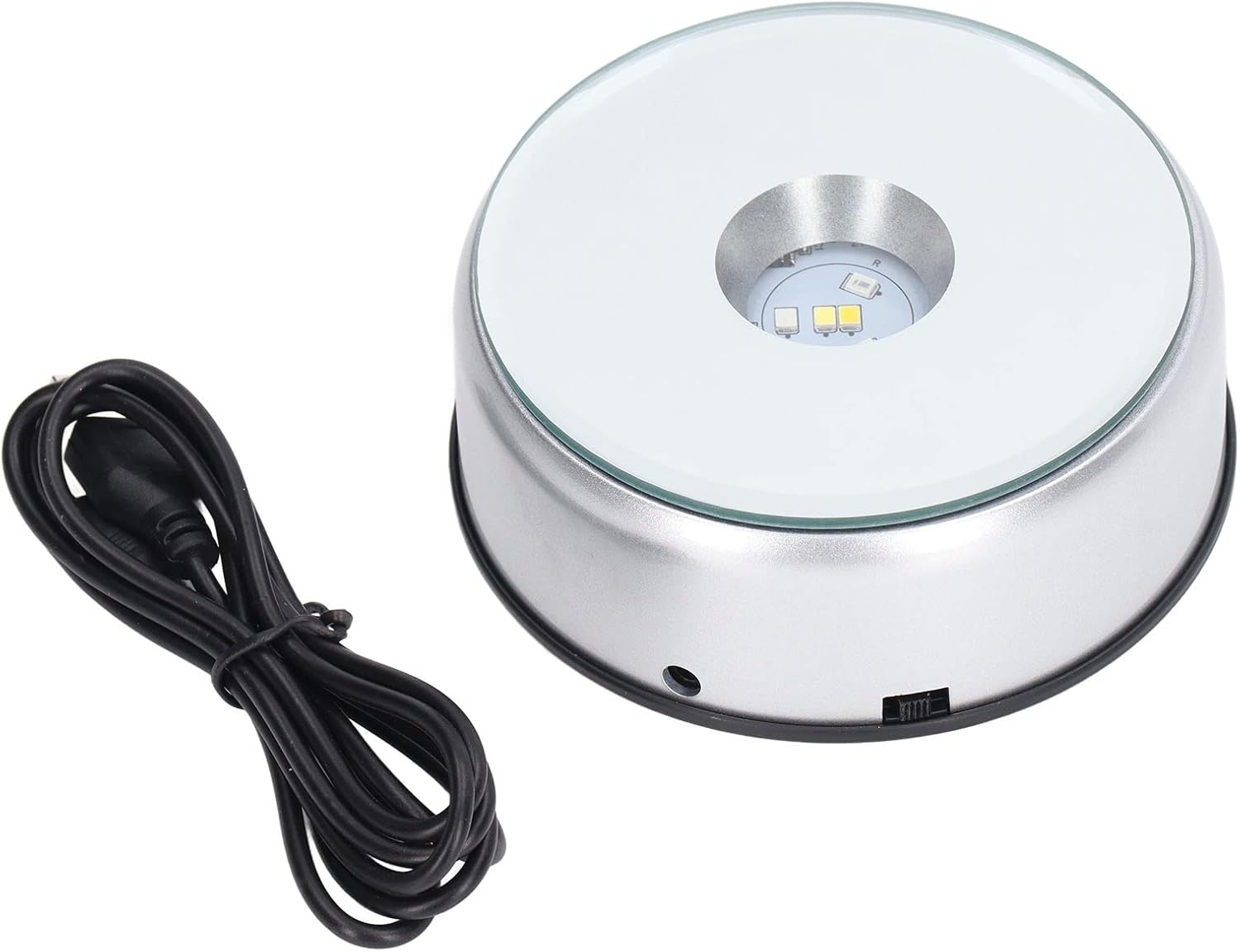 Rotating Display Stand, 360 Degree Light Colorful Crystal Base Cup Turner Platform, Revolving Display Stand, 80 Seconds per Lap, for Glass Art image number 5