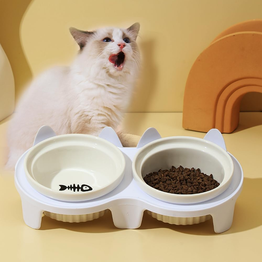 GIGIIS Cat Bowls Raised Tilt Feeding Station Cat Bowl Set Ergonomic Cat Bowl Ceramic for Food and Water with Non-Slip Mats Protects the Spine of the Pet image number 3