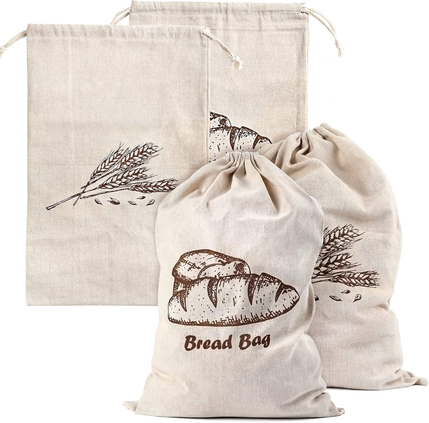 Linen Bread Bags for Homemade Bread, 4 Pcs 17.5 X11.5 Inches Unbleached & Reusable Bread Storage, Natural Large Storage for Artisan Bread image number 5