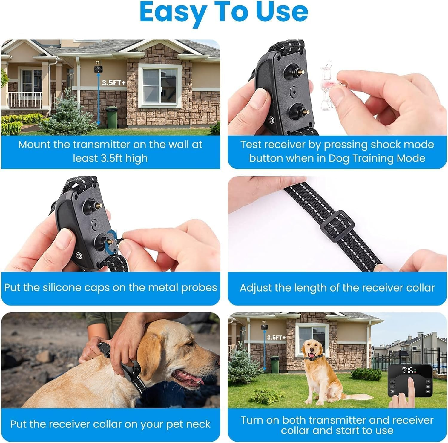 MINYII Wireless Dog Fence System, Electric Fence for 2 Dogs Shocks Training Collar 2-In-1, Adjustable Pet Training Collar Receiver for the Yard, Harmless, Environment Protection image number 2