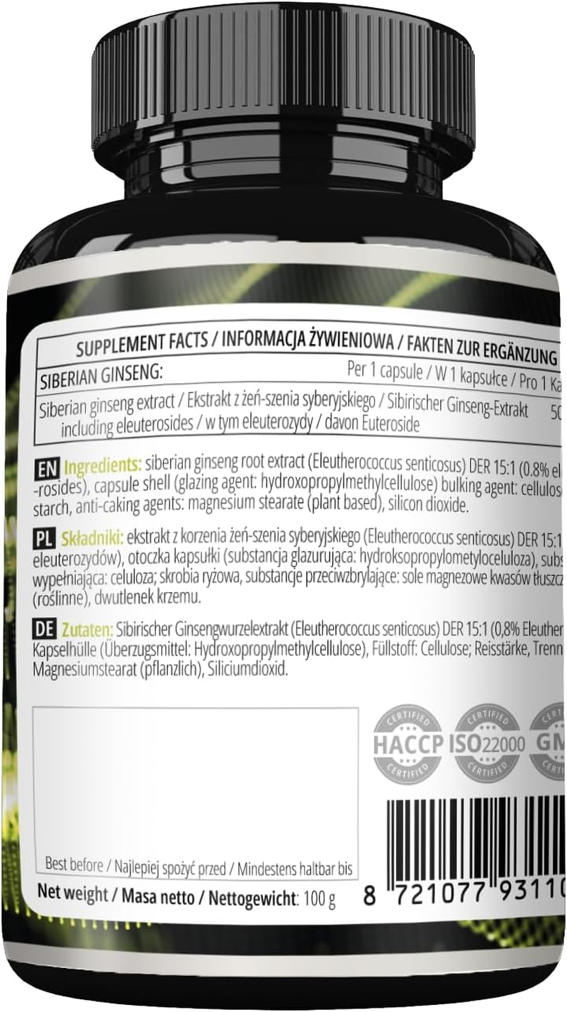 Siberian Ginseng 500 Mg - 120 Vegan Capsules - 4 Month Extract Standarized to 0,8% Eleutherosides B + E - Dietary Supplement by Apollo'S Hegemony image number 5