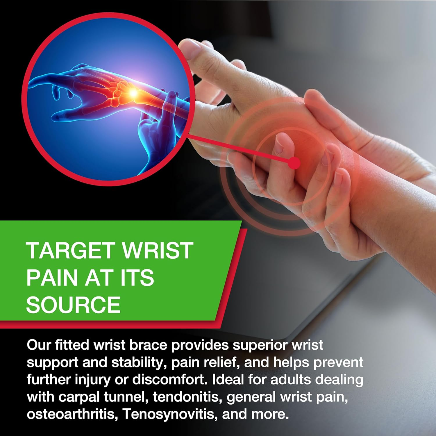 Mueller Green Fitted Wrist Brace for Right Hand, Black Small/Medium image number 4