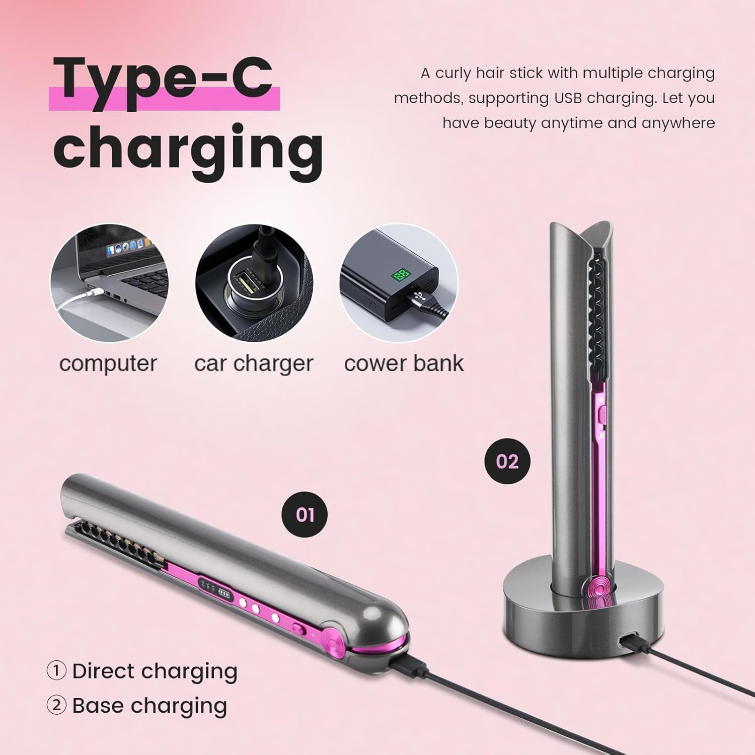 Cordless Mini Hair Straightener and Curler for on the Go, 80 Min Work Period, AU Profesional Mini Flat Iron Portable Travel Size,Rechargeable with Charging Dock for Thin Straight Fine Hair image number 3