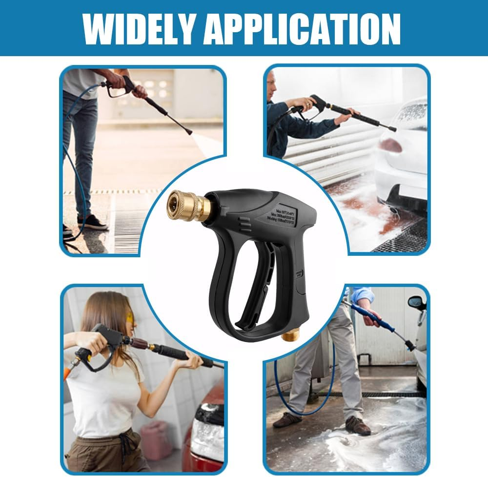 Yakamoz Short Pressure Washer Gun, 4350 PSI High Power Washer Spray Gun with 1/4 Inch Quick Connector for Foam Cannon Car Wash