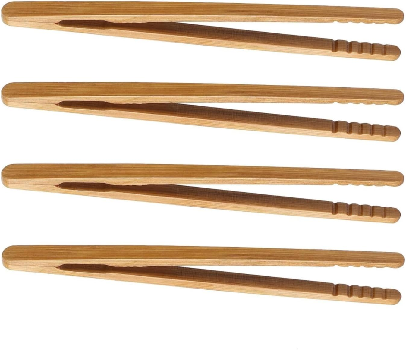 4 Pieces Natural Bamboo Toast Tongs, Reusable Eco-Friendly Toast Tongs with Anti-Slip Design,For Toaster,Fruits, Bread & Pickles, Kitchen Utensil, Salad, Pasta, Grilling, BBQ