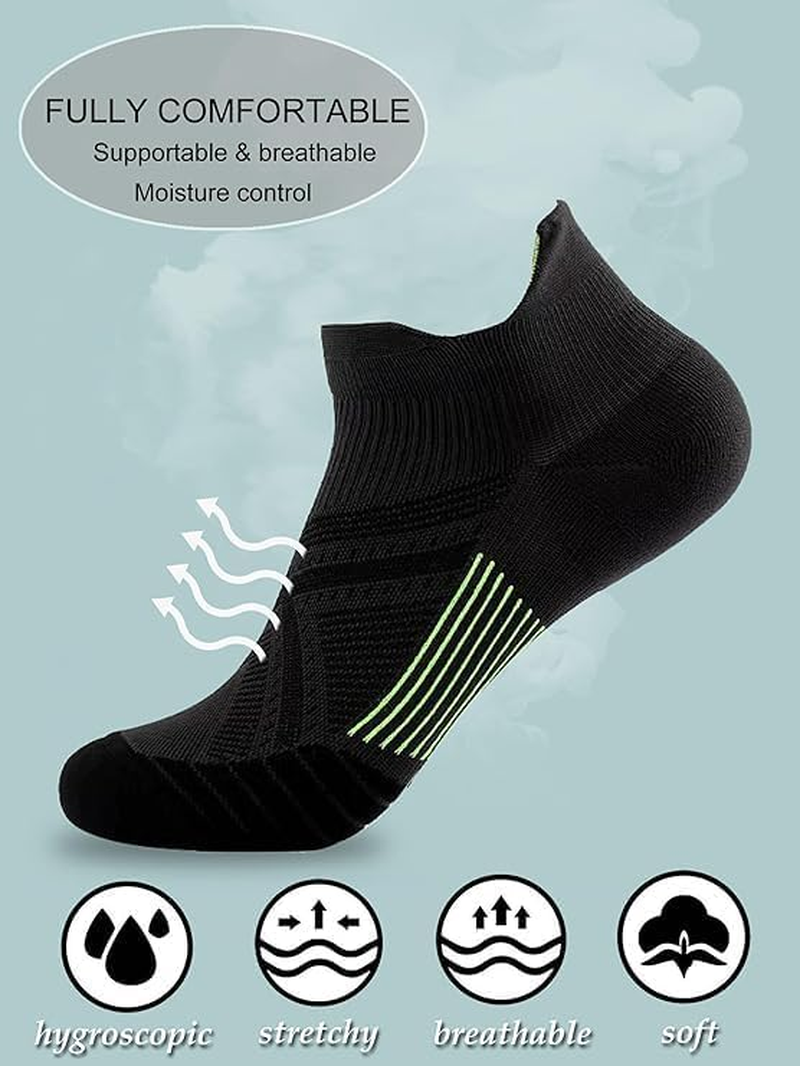 6 Pair Compression Sport Running Socks for Women Men, Seamless Cushion Plantar Ankle Support Socks, High Elastic Nylon Compression Socks, Soft Football Pressure Socks, Breathable Socks