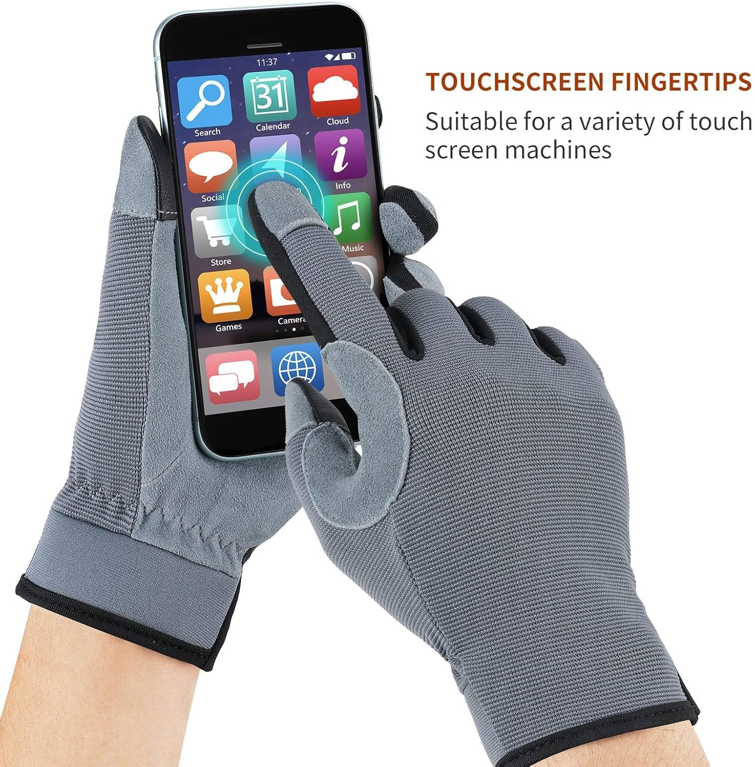 Lightweight Work Gloves: Touch Screen Flex Deerskin Leather Garden Gloves for Yard Working, Gardening, Cycling, DIY, and Builders for Men Women (Grey) image number 2