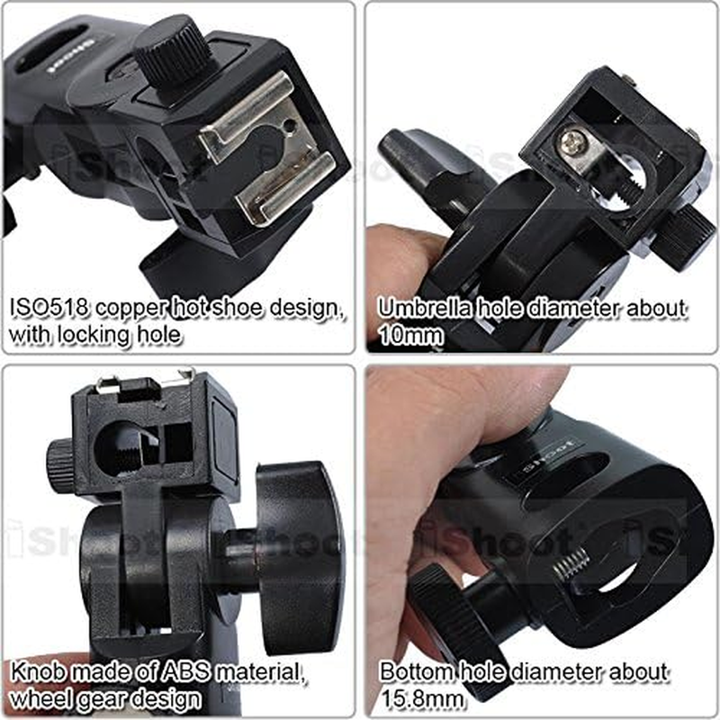 Ishoot Hot Shoe Mount Flash Bracket Photo Umbrella Holder Support Compatible with Canon Nikon Pentax Olympus Metz Speedlite Flash Studio Light Stand