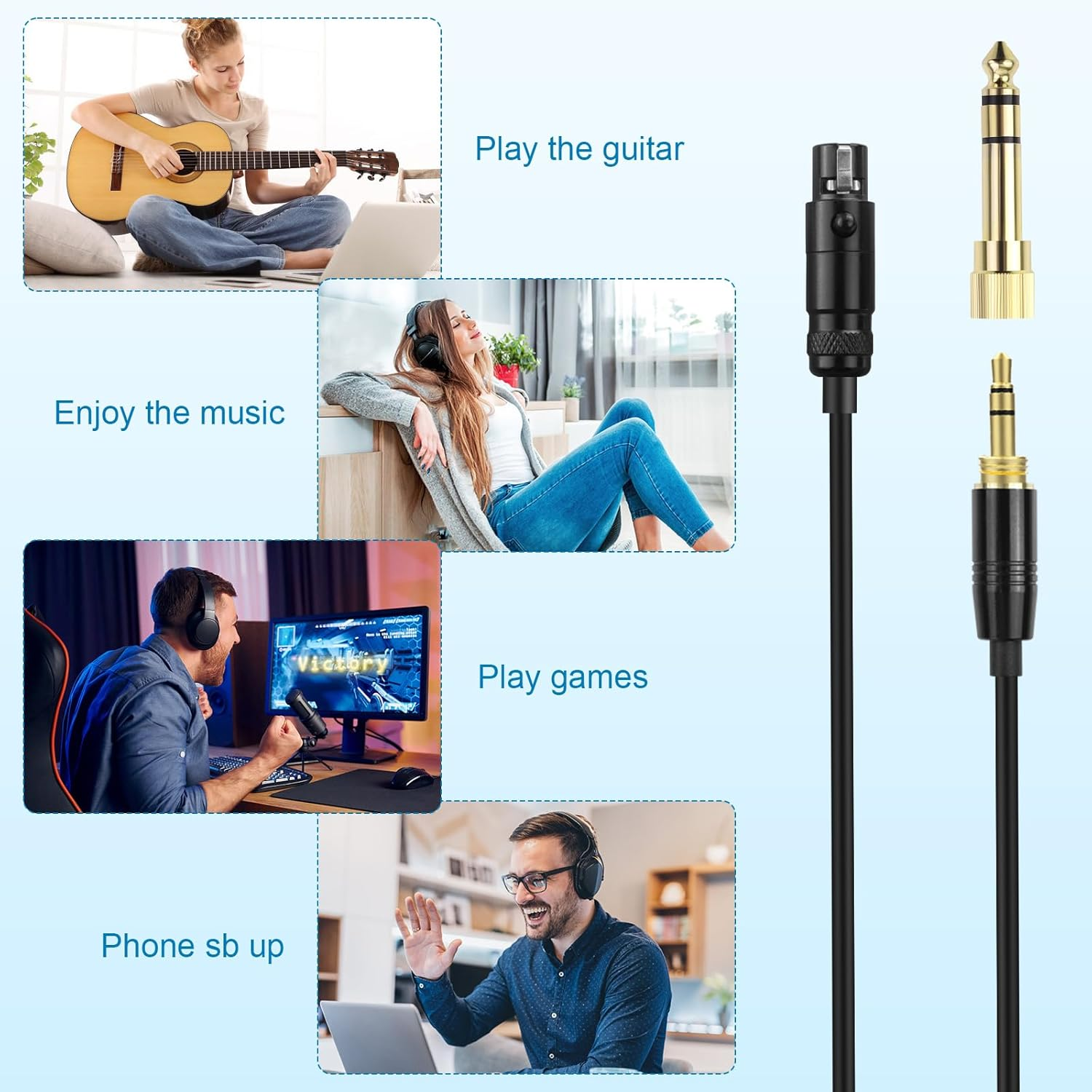 Replacement Coiled Audio Cord MINI XLR 3 Pin to 3.5 & 6.35Mm Wire Compatible with AKG K712 K701 K702 K271 K272 K275 K240 K241 K267 K141 K171 K175 K181 M220 and Pioneer HDJ-2000 Headphones (5~10Ft) image number 1