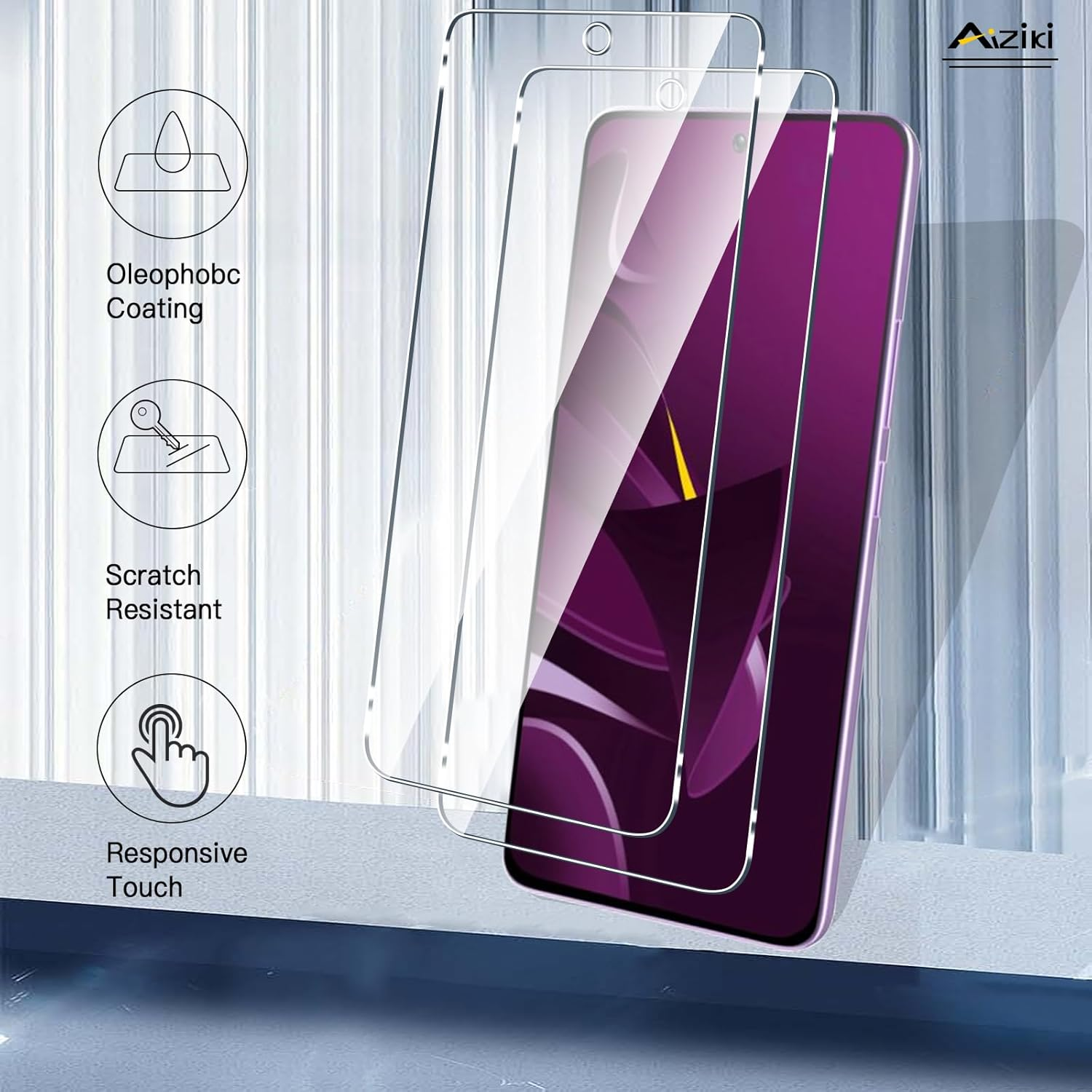 Aiziki Glass Screen Protector for Xiaomi Poco M7 Pro 4G Tempered Glass Film, Impact-Protection, Anti-Shatter, Anti-Scratch, HD Clear, Bubble Free, [2 Pack] Screen Protectors Xiaomi Poco M7 Pro 4G image number 3