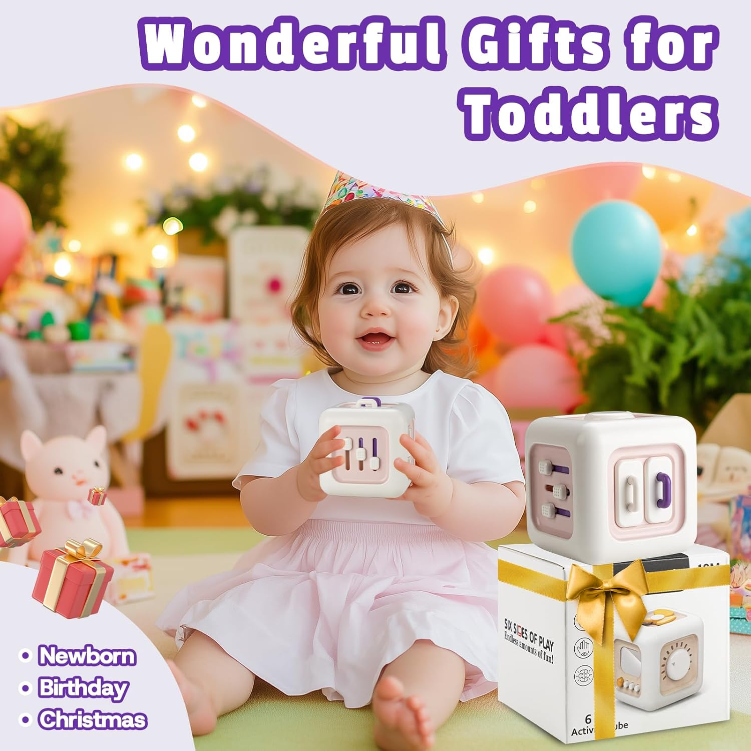 Montessori Busy Cube for Babies Toddlers, Sensory Travel Toys 6-12 Months for Plane, Baby & Toddler Learning & Education Toys for 1 2 Year Old Boy Girl Gifts, Newborn Baby Gifts, Purple image number 6