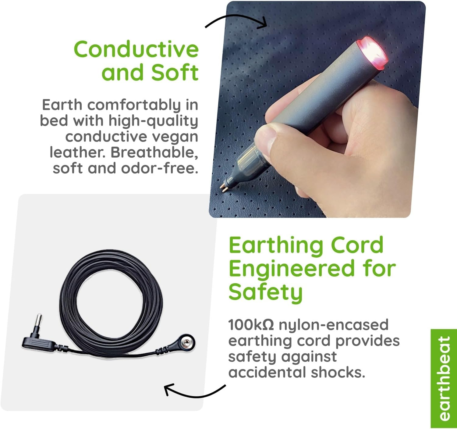 Earthbeat Classic Earthing Bed Mat. Aus Adapter Included. Free Grounding Tester Kit. Natural Therapy for Sleep Quality, Inflammation, Pain Relief and Wellness. Conductive Soft Vegan Leather. 68X180Cm. image number 5