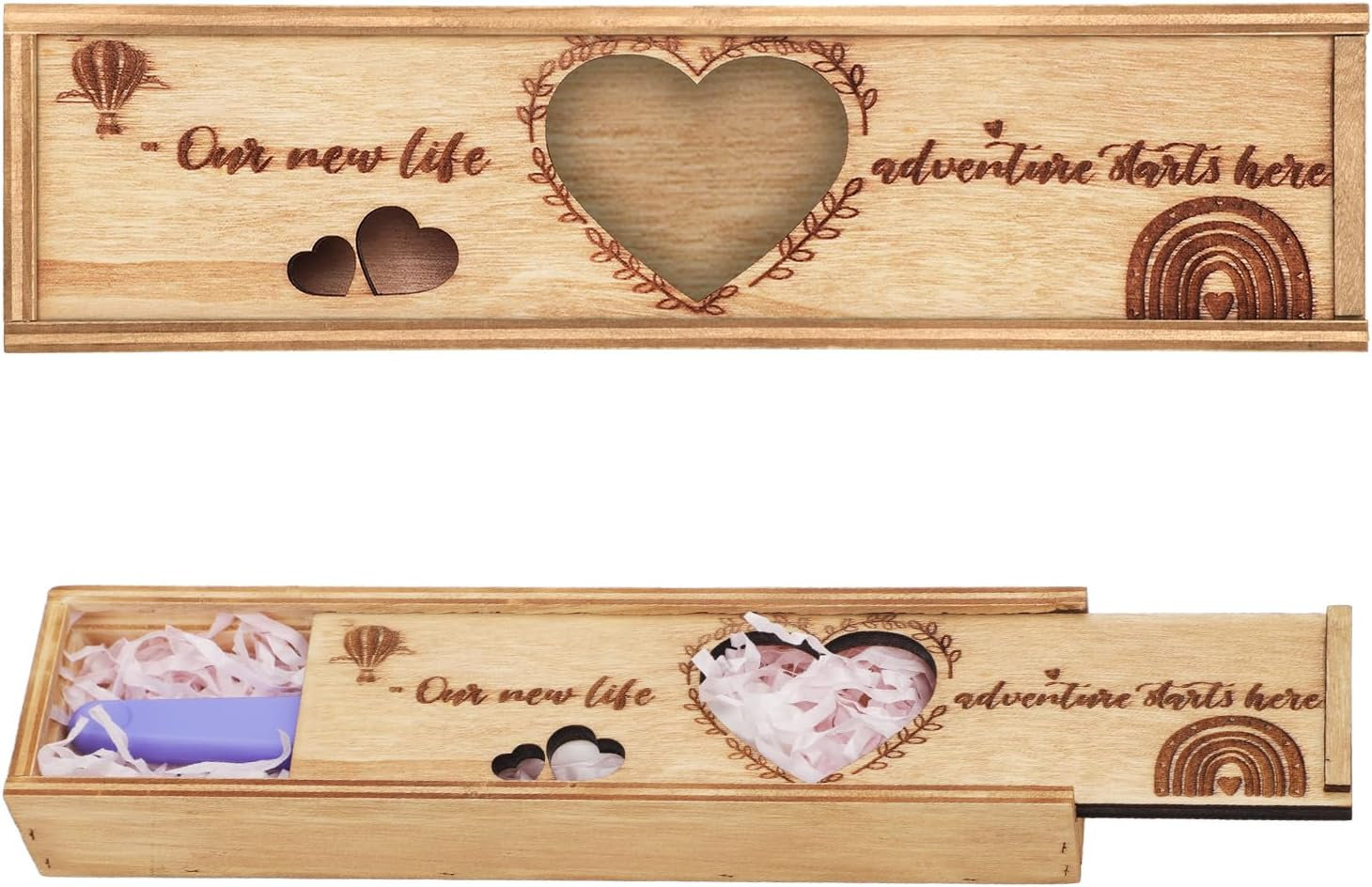 Pregnancy Test Keepsake Box, Heart-Shaped Hollow Pregnancy Announcement Box Wooden Baby Reveal with Letter Souvenir Collection Pregnancy Surprise Gift Box for Husband Dad Family image number 4