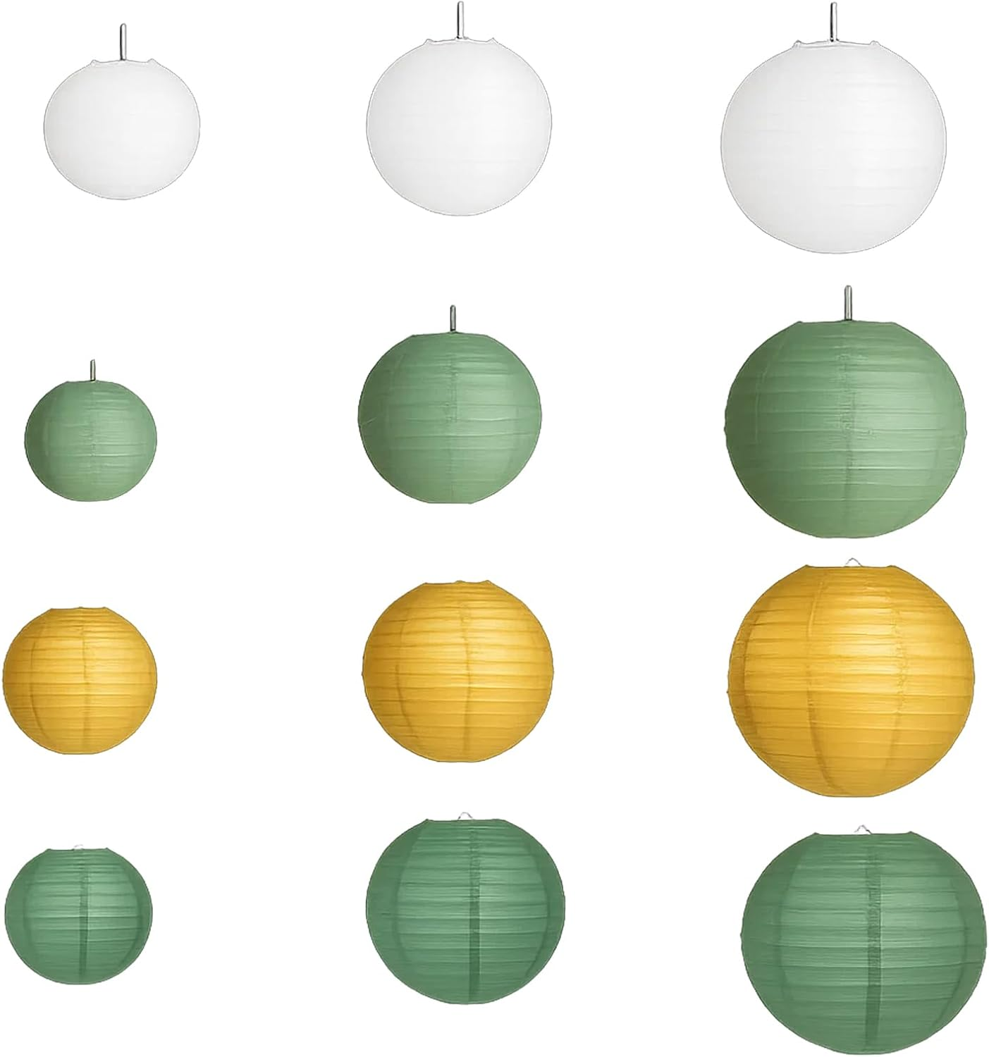 Pack of 12 Paper Lanterns, Lanterns for Wedding Decoration, Garden Party Decoration in White, Green and Gold, Weatherproof Paper Lanterns for DIY Projects and Events image number 2
