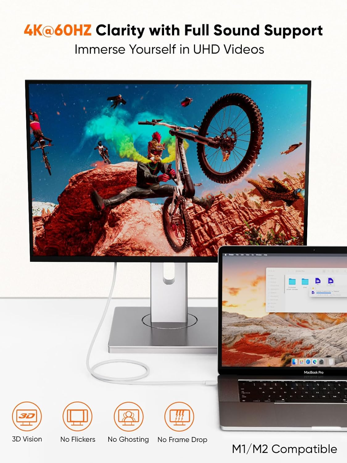 Cablecreation USB C to HDMI Cable 4K@60Hz for Home Office, Type C to HDMI, Thunderbolt 4/3 Compatible for Iphone 15/Pro/Plus/Max, Macbook Pro/Air, Ipad Pro, Galaxy S23/ S22, Surface Book, 10FT White image number 5