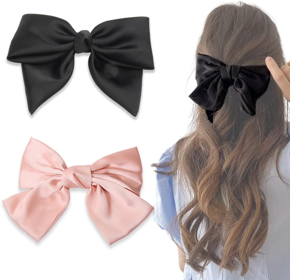 LAKJUOZ Hair Bow Hair Pack of 2 Women'S Hair Clips with Bow Hair Clips Made of French Fabric for Women Hair Clips with Bow Elegant Satin Hair Accessories for Girls
