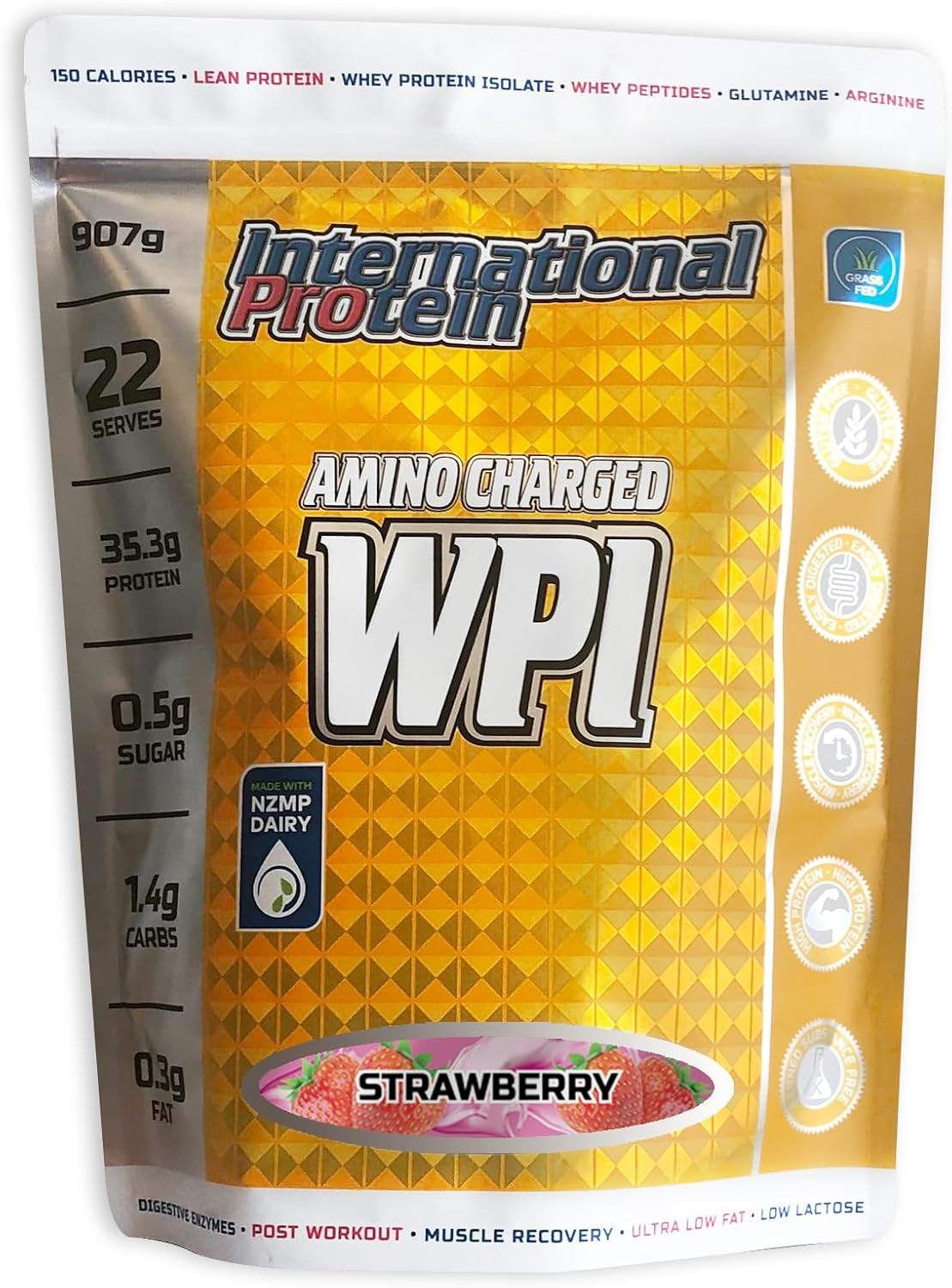 International Protein Amino Charged Strawberry Flavour Whey Protein Isolate Powder 907 G image number 4