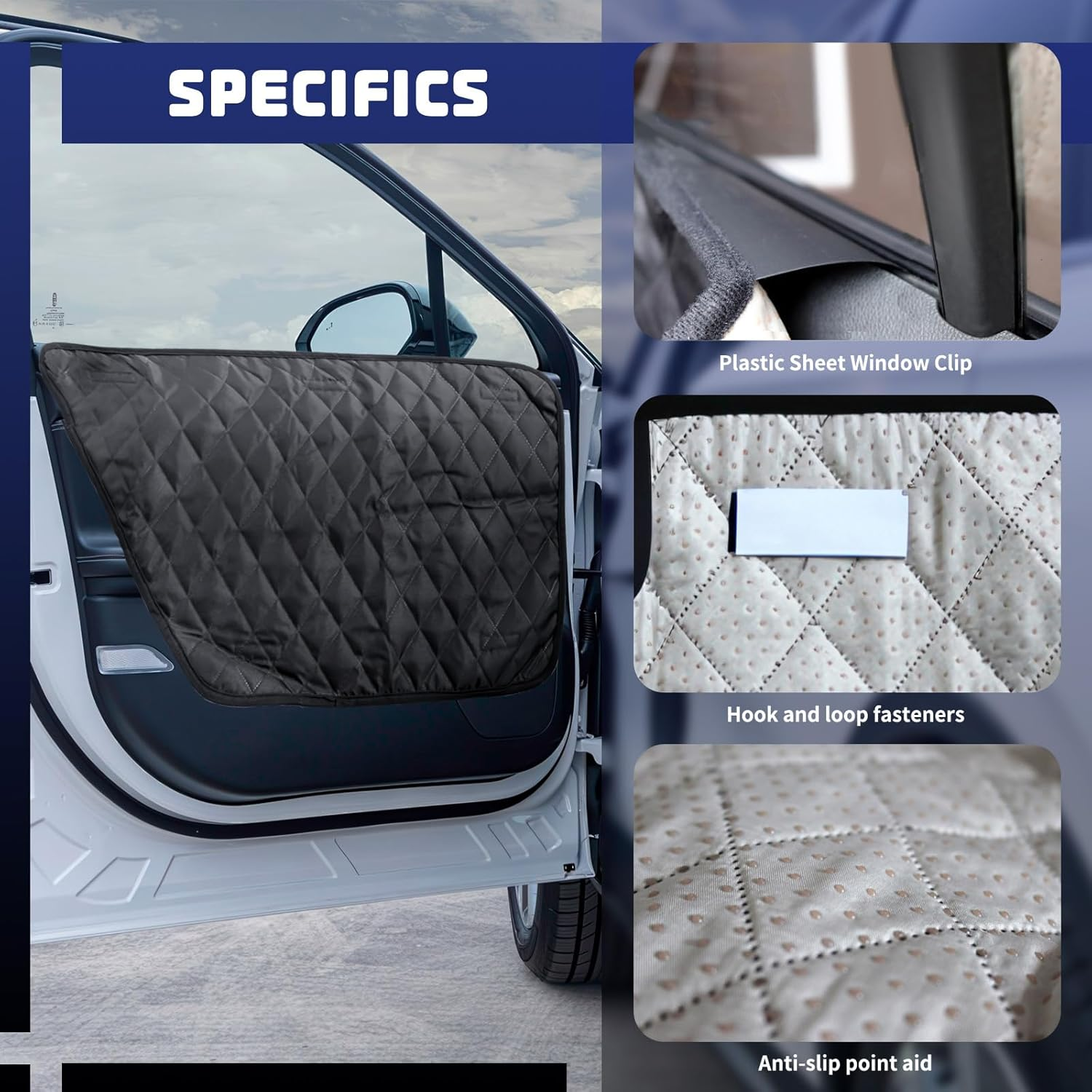 1 Pair Car Door Protector for Dogs, Waterproof & Anti-Slip Pet Car Door Covers, Black Vehicle Dog Car Window Protector Scratch Guard Accessories from Scratching (Oxford & PP) image number 4